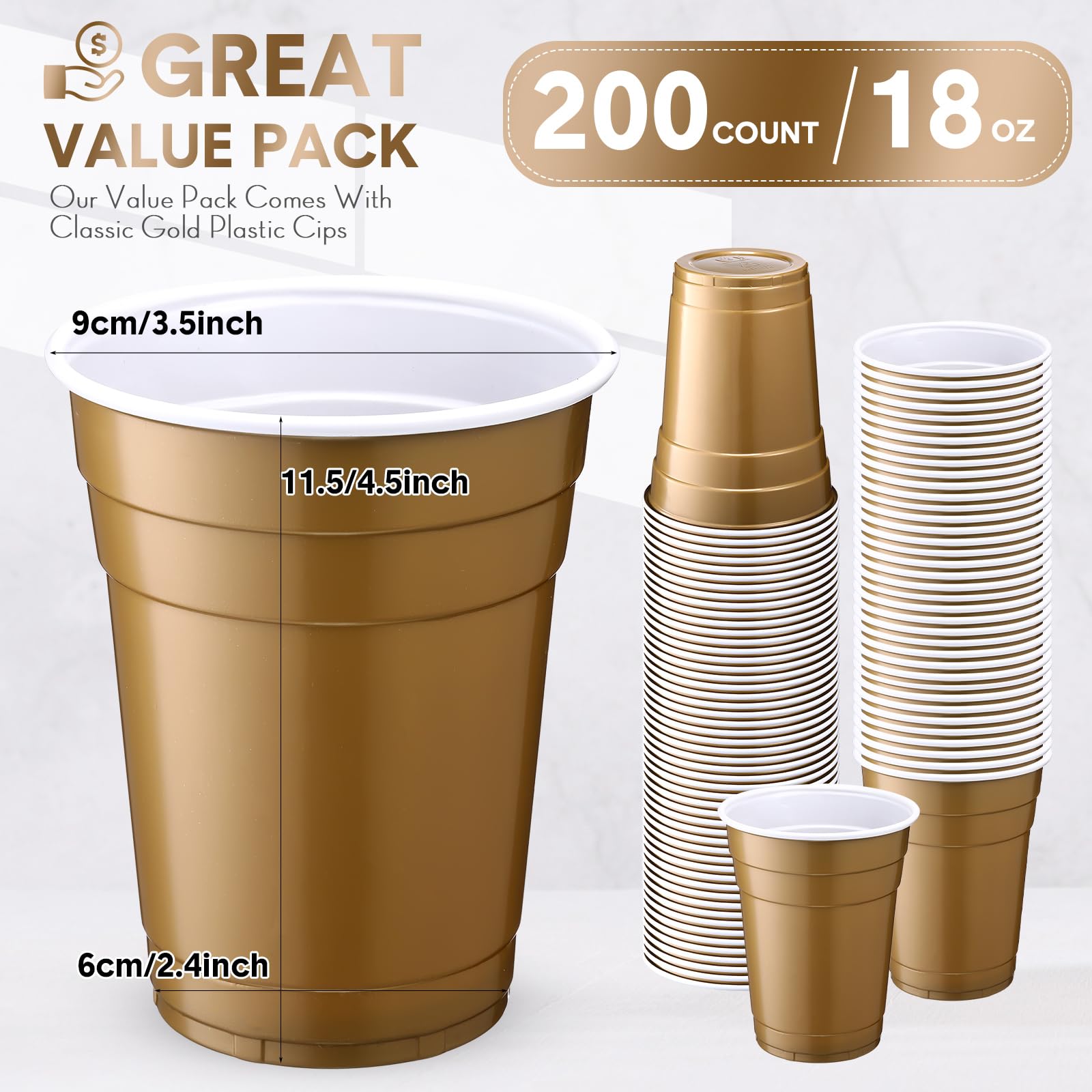 Dandat 200 vasos desechables de plástico de 18 onzas, resistentes y grandes para fiestas, bebidas frías, vasos de bebidas para cumpleaños, graduación, Halloween, bebidas de soda, barbacoas, picnics