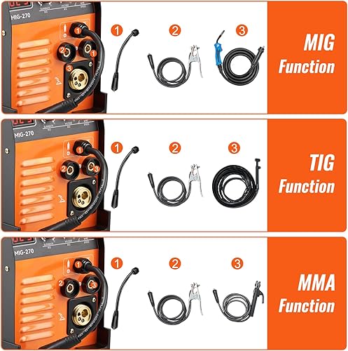 Miniatura 8 de VEVOR Soldador MIG, máquina de soldadura 3 en 1 de 270 amperios, soldador de arco MIG TIG de 110 220 V, soldador TIG portátil con inversor de CC