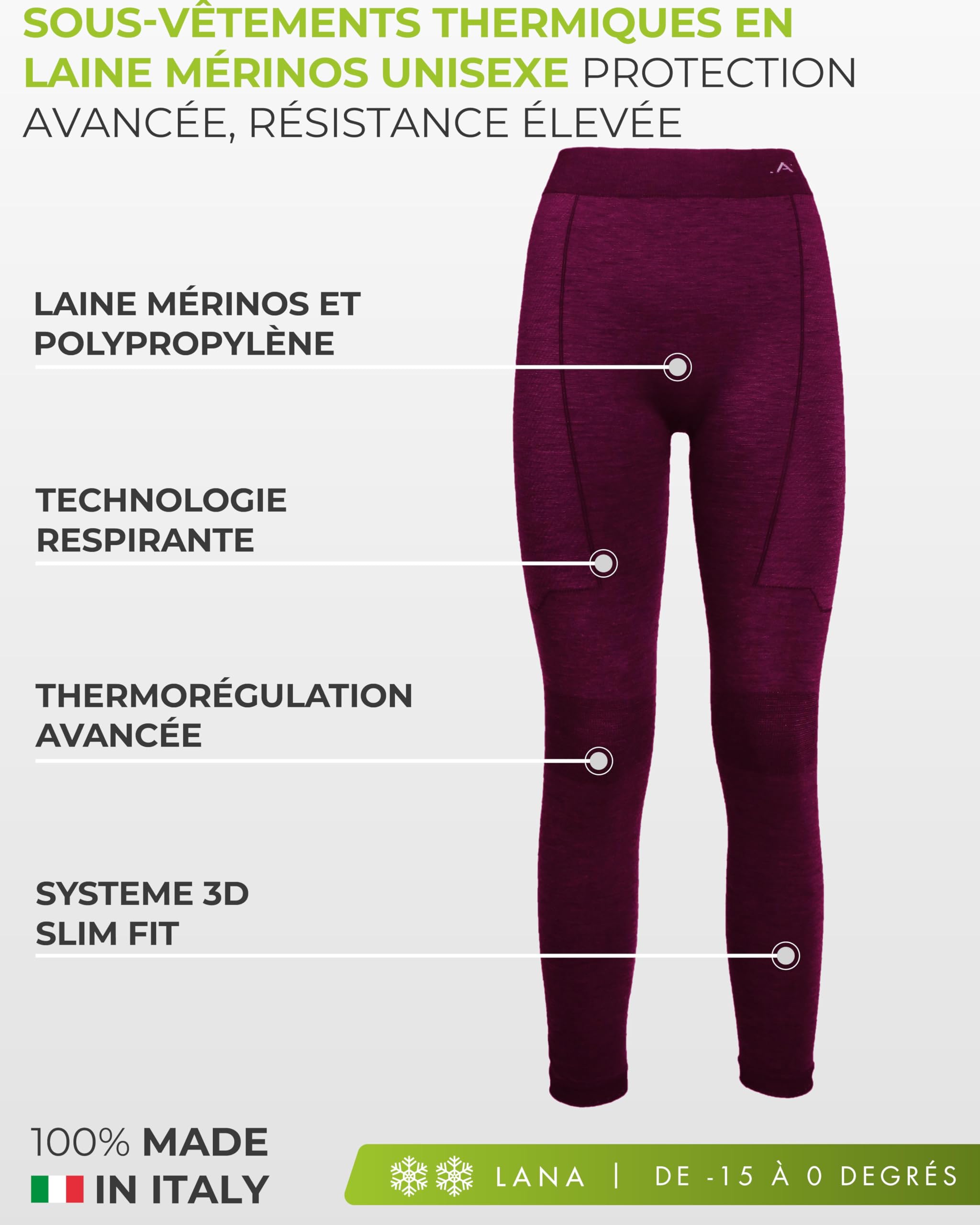 Risalti Collant Thermique Homme Femme en Laine Merino – Legging Thermique Femme Homme Hiver, sous Vêtement Chaud Respirant, Stretch sans Coutures - Made in Italy
