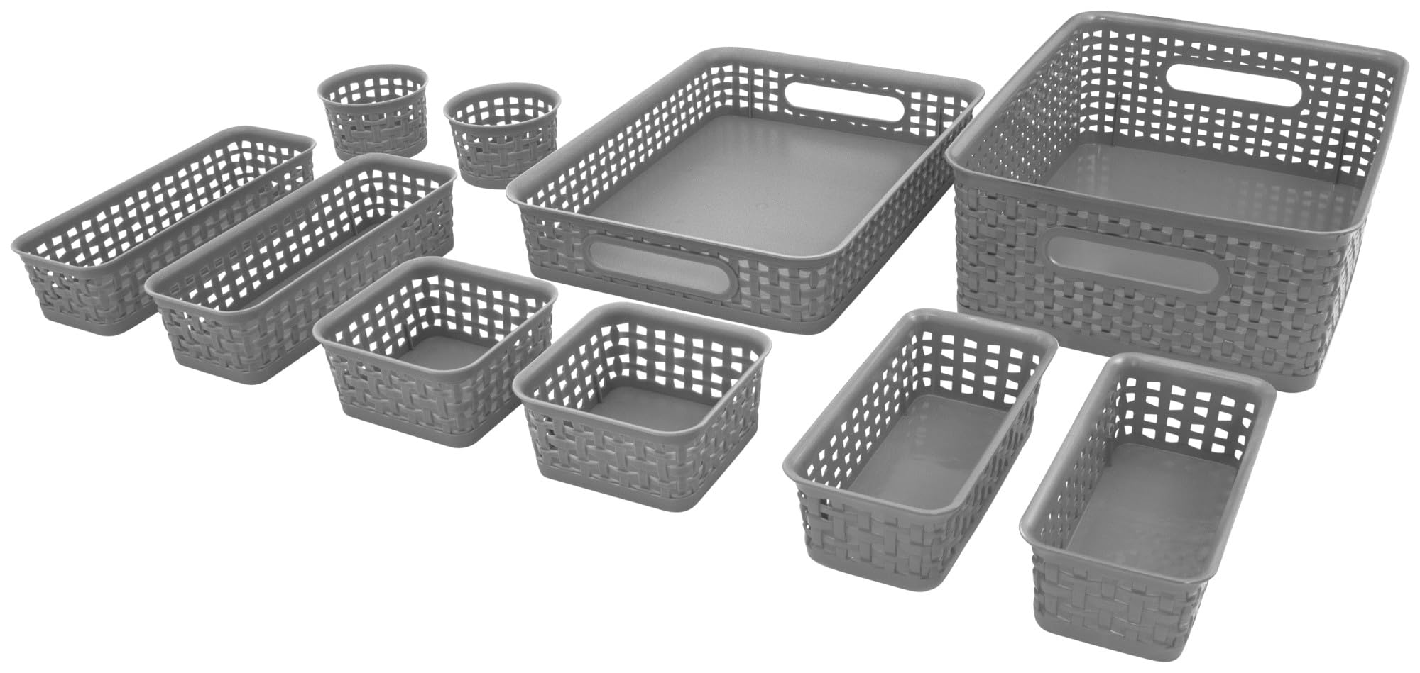 AdvantusWeave Bins, Assorted Sizes, Cool Gray, Set of 10