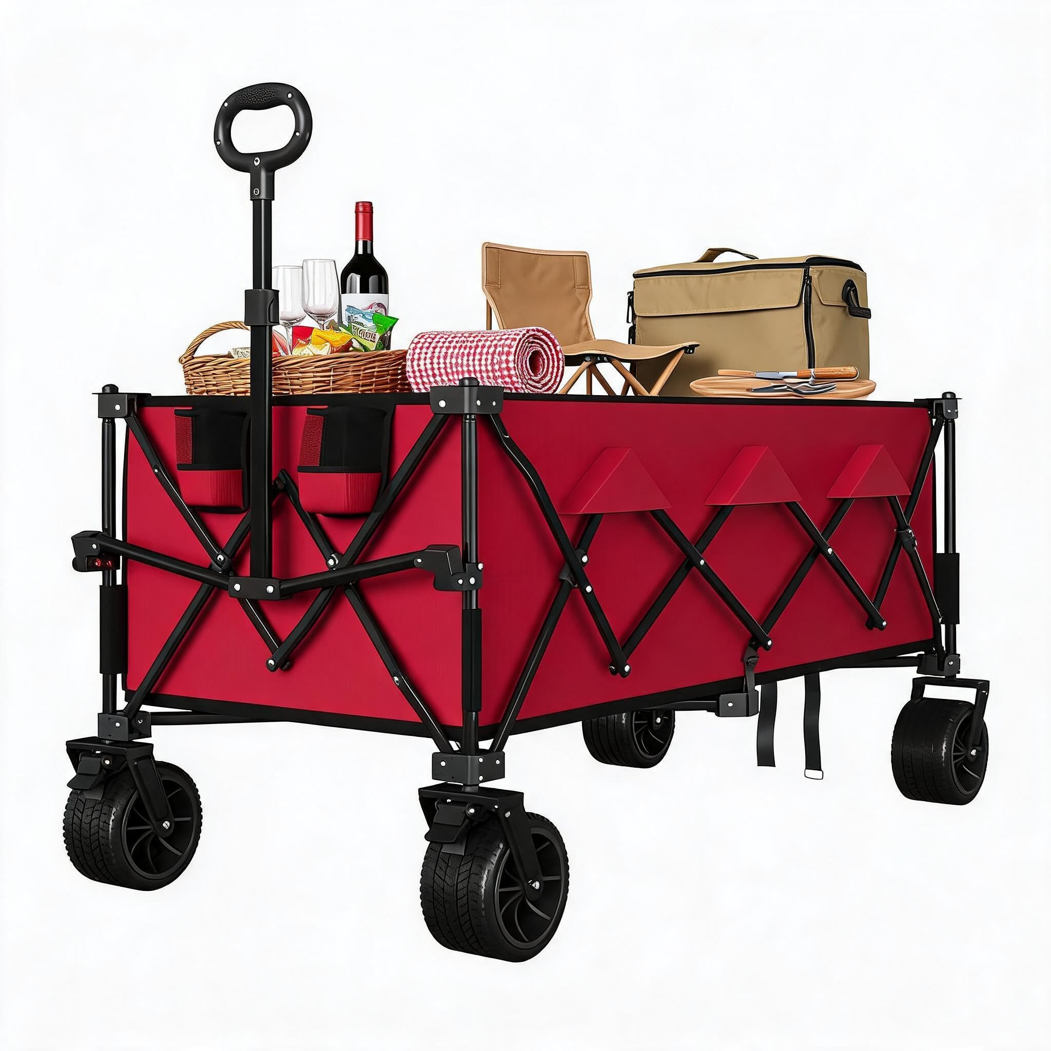 52"Heavy Duty Collapsible Utility Wagon Cart,600D Waterproof Oxford Trolley