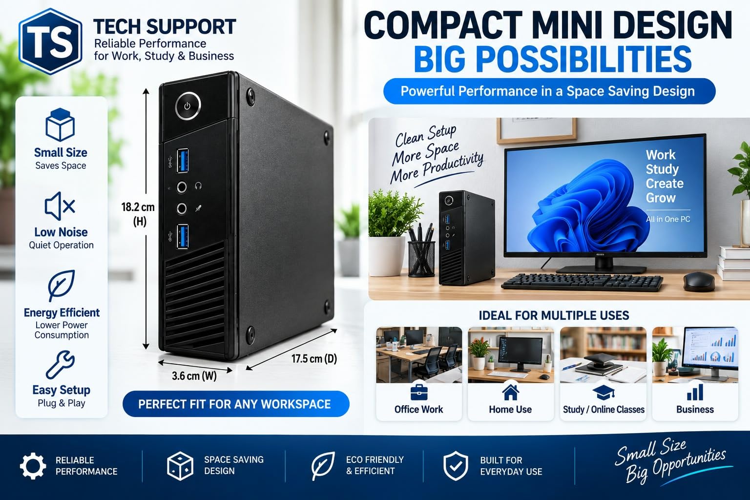 TECHSUPPORT Mini Desktop PC, Core i5 4th Gen, 8GB RAM, 256GB SSD, Windows 11 Pro, Office 2024, HD Graphics, WiFi, Compact Business & Office Computer | 1Year Onsite Warranty — Amazon image 7