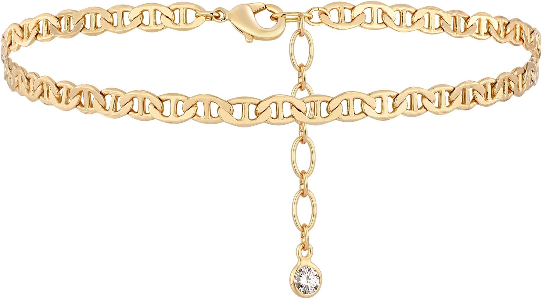 Dainty Gold Anklet 14K Gold Plated Boho Foot Chain Link Ankle Bracelet for Women, Medium, Brass, no gemstone