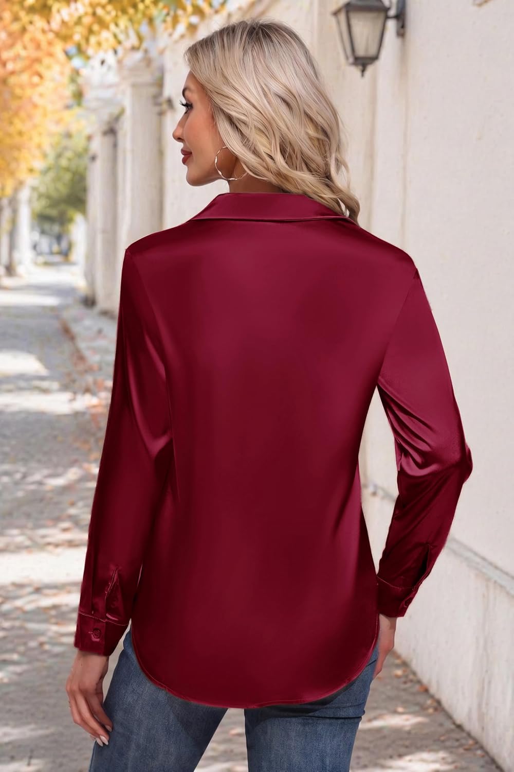 Zeagoo Womens Satin Shirt Silk Button Down Blouses Long Sleeve Loose Tops | Business Casual Tops,Collared Blouses,Lightweight Tops,Going Out Top,Ladies Elegant Blouse,Dressy Party Tops,Fall Fashion