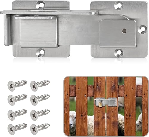 Cerradura de pestillo abatible con agujeros de candado, pestillo de doble puerta de acero inoxidable para valla de madera, pestillo de puerta de