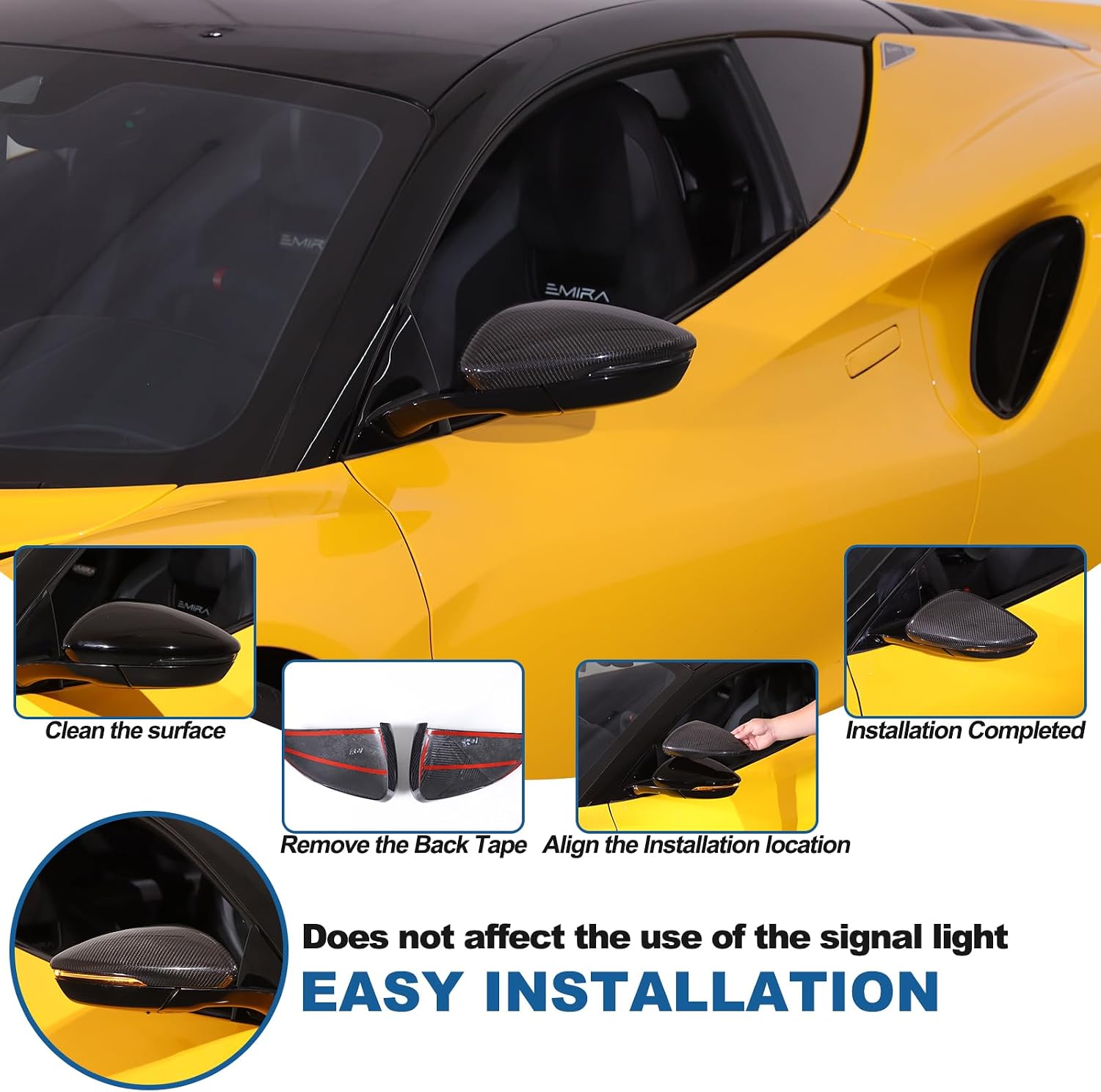 Car Side Door Mirror Cap Cover Compatible with Lotus Emira V6 GT4 I4 2020-2024,Exterior Side Rearview Mirror Anti-Scratch Cover Protector Shell Housing Trim Accessories 2PCS (Black Carbon)