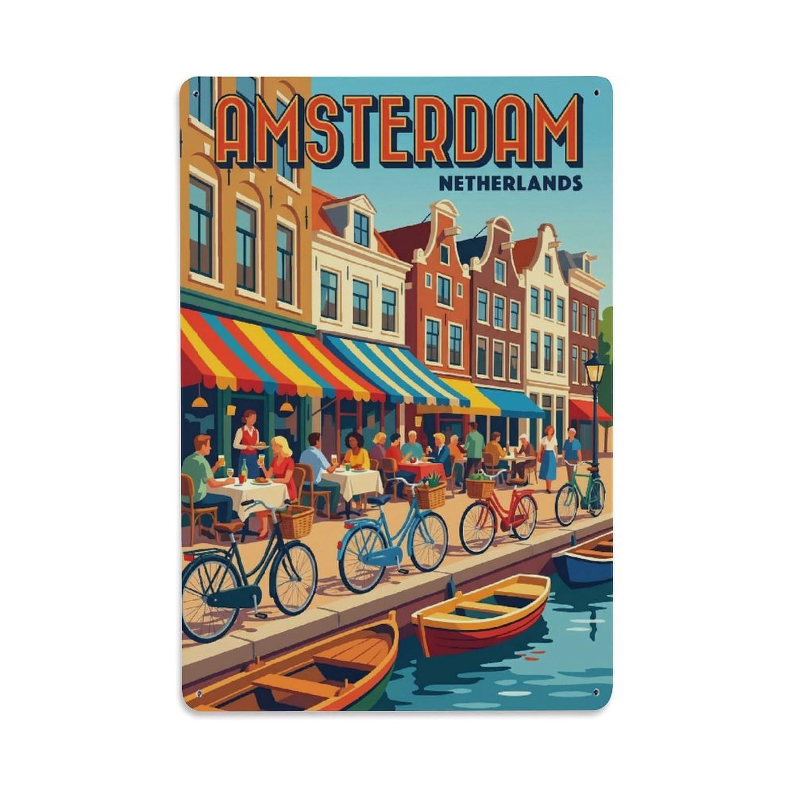 Fyrn Style Metal Tin Sign Vintage Travel Amsterdam Netherlands Mythical