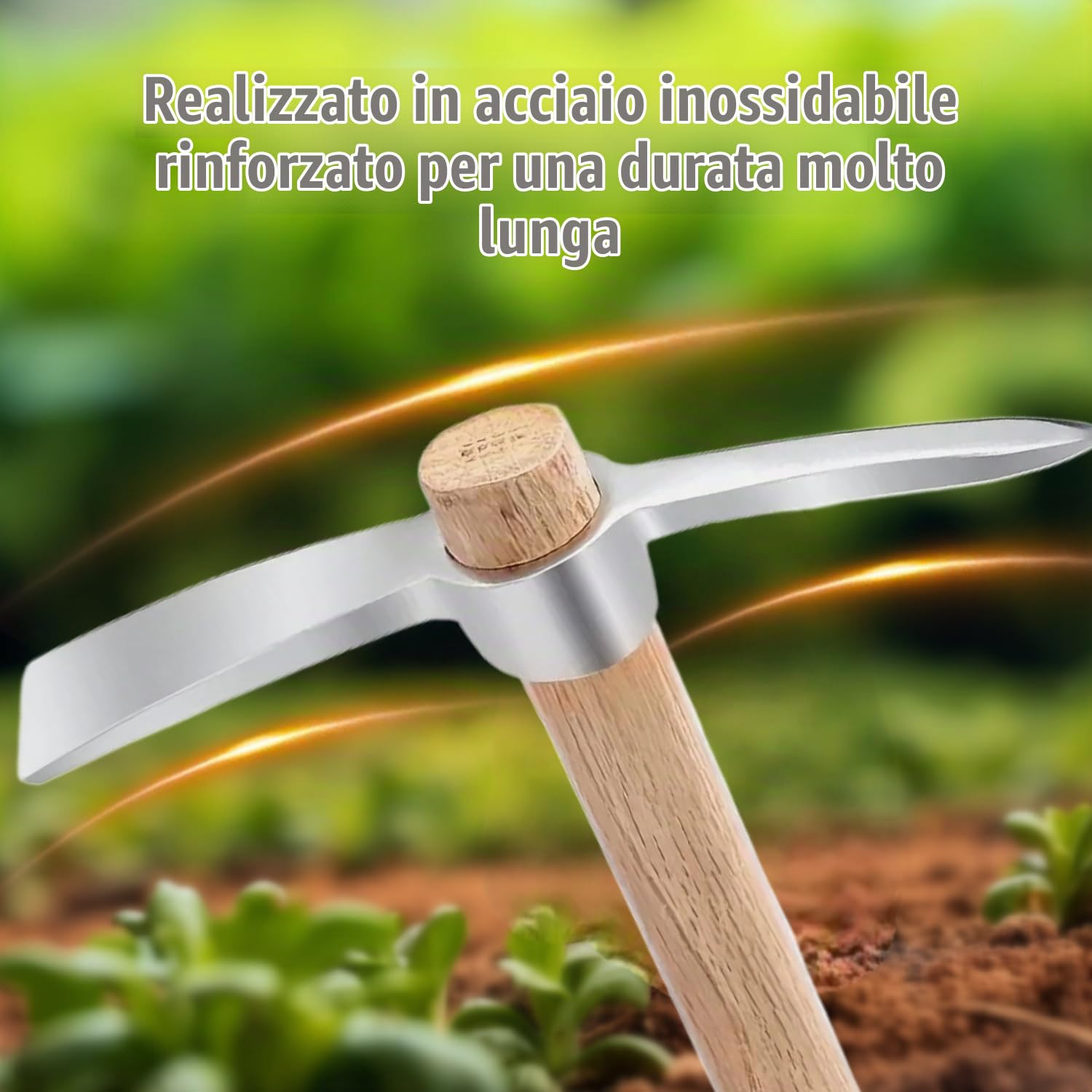 Tissting Coltivatore A Mano 40 Cm Zappa per Giardinaggio Agricolo - Zappa in Acciaio Inossidabile con Manico in Legno per Diserbo E Scavo, Ideale per Piantagione di Fiori E Manutenzione Bonsai