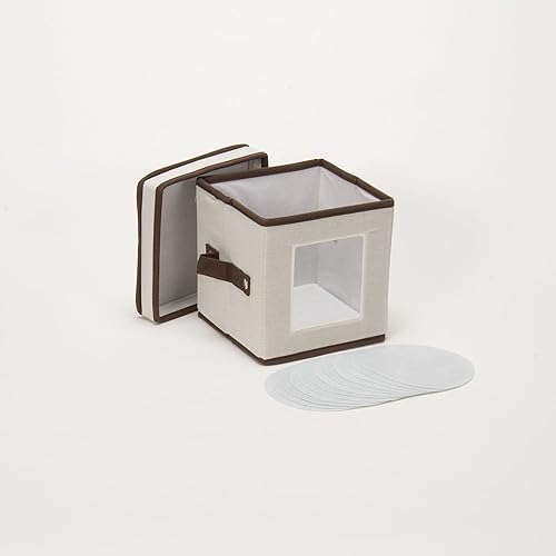 Miniatura 3 de Household Essentials Natural 530 - Vajilla con tapa y asas, contenedor de almacenamiento para platos pequeños de lona con ribete marrón, 1 unidad