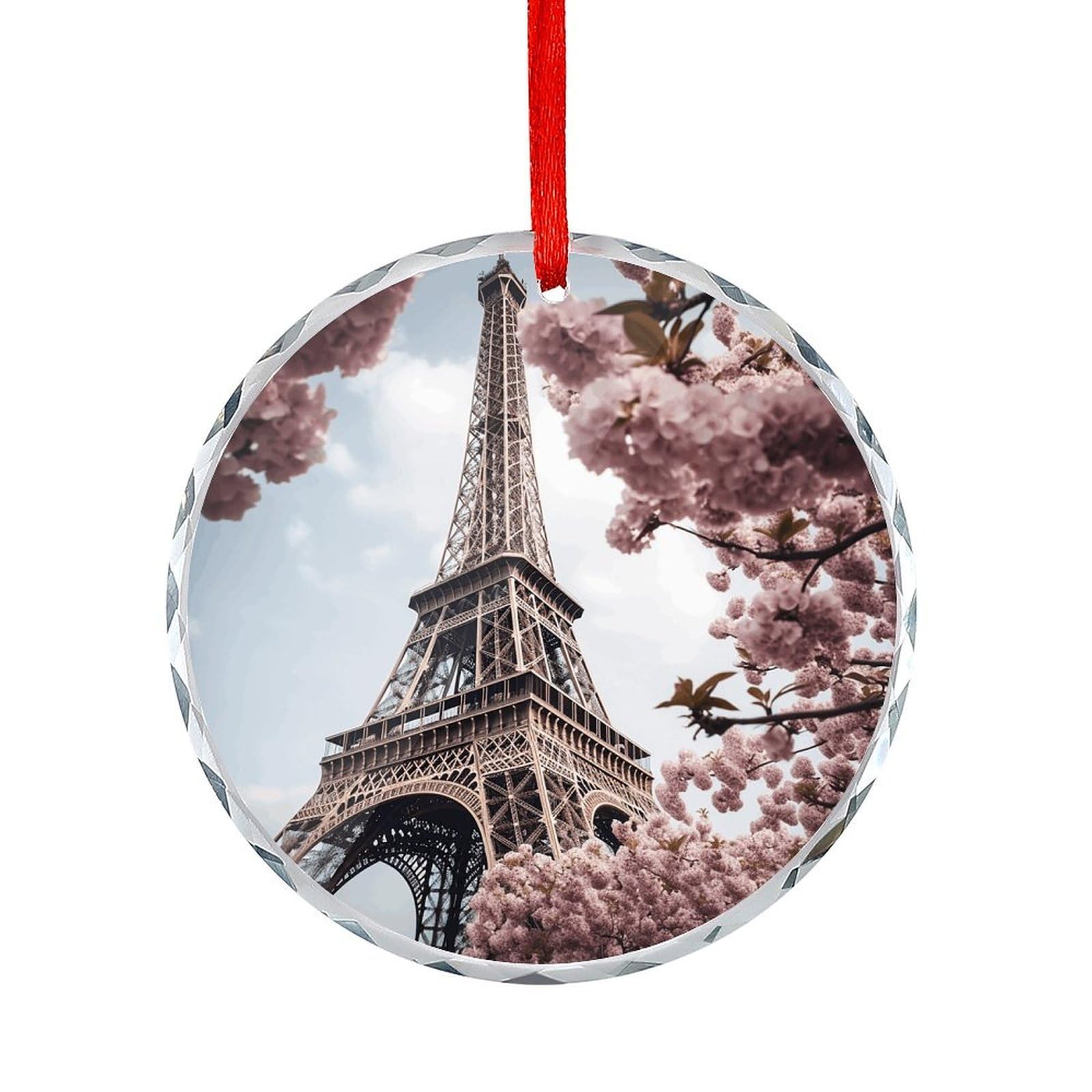 Fodpand Women's Style Eiffel Tower Blossoms Round Glass Ornament Keepsake Gift Exchange Ideas Car Decor,Christmas Ornaments For Tree Window Garden Ornaments