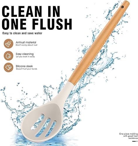 Miniatura 17 de AVGPD Juego de utensilios de cocina de silicona – Utensilios de cocina de silicona para cocinar asas de madera, 446 °F resistentes al calor, juegos