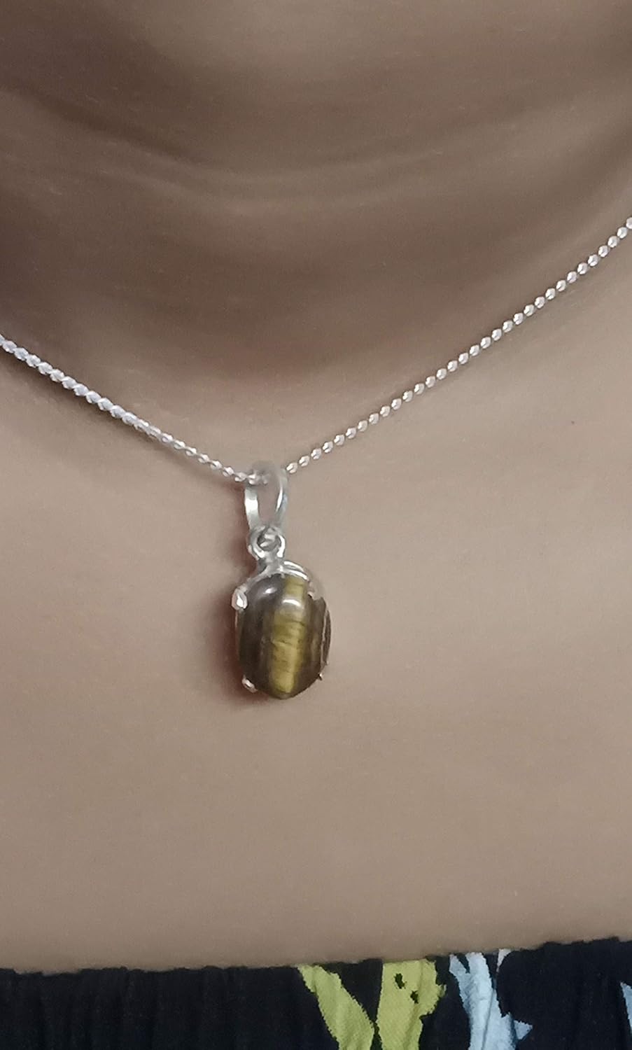 Natural Tiger Eye Necklace - Golden Tiger Eye Gemstone Pendant - Oval 925 Sterling Silver Birthstone Necklace with Chain