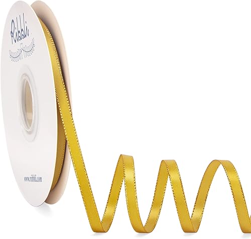 Ribbli Cinta de satén dorada con borde dorado, satén de doble cara de 14 pulgadas x 50 yardas, uso de cinta dorada para manualidades, envoltura de Ribbli Cinta de satén dorada con borde dorado, satén de doble cara de 14 pulgadas x 50 yardas, uso de cinta dorada para manualidades, envoltura de