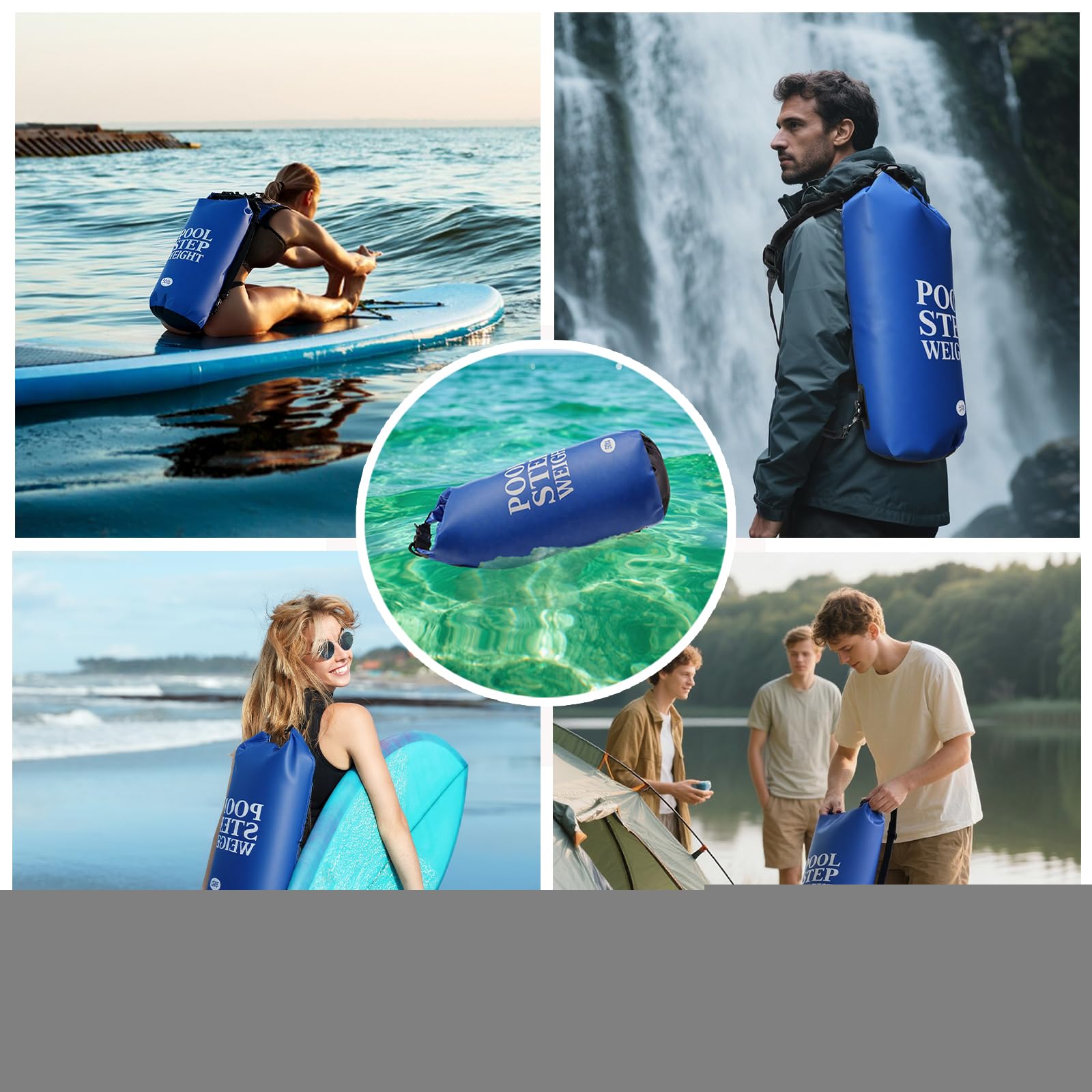 2 pesi blu per piscina, 22,7 kg, in PVC, impermeabili, per piscine, sacchi di sabbia, pieghevoli, per piscine interrate e fuori terra