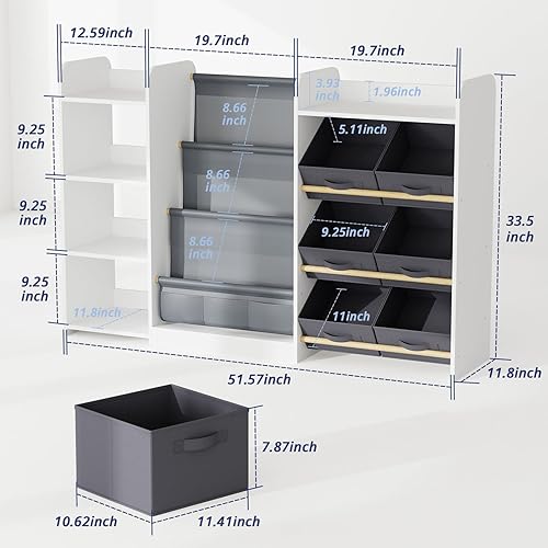 Miniatura 2 de Organizador de libros de juguetes para niños, estantería grande con 7 contenedores extraíbles, estantería para bebé y almacenamiento de juguetes,