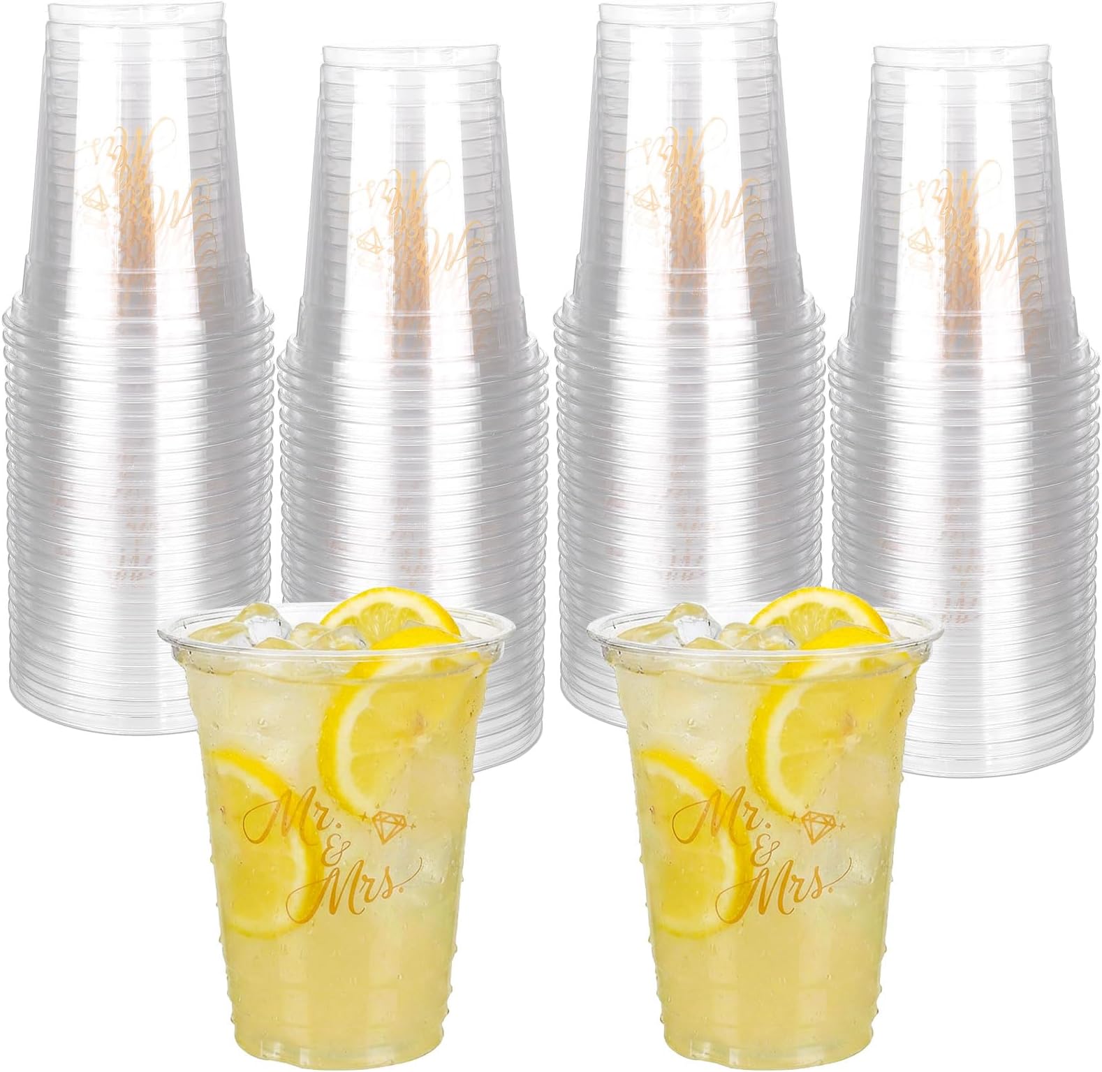 50 Pack Mr and Mrs Cups 12 oz Plastic Wedding Cups,Disposable Clear Plastic Drinking Cup, Clear Engagement Disposable Glasses for Home Wedding Reception Bridal Shower Engagement Party Supplies