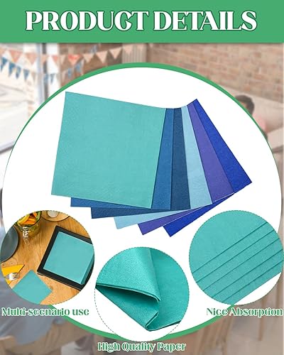 Miniatura 3 de Surprisist 240 servilletas desechables de papel azul serie 6 colores Servilletas para cóctel, cumpleaños, boda, fiesta, almuerzo, servilletas de