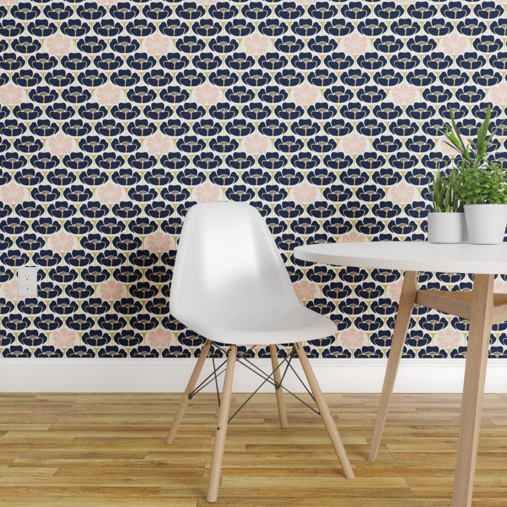 Blасk Frіdау Clеаrаnсе Spoonflower Peel and Stick Removable Wallpaper, 1920S Floral Art Deco Black Blush Cream Flowers Navy Indigo Gold Print, Self-Adhesive Wallpaper 24in x 108in Roll