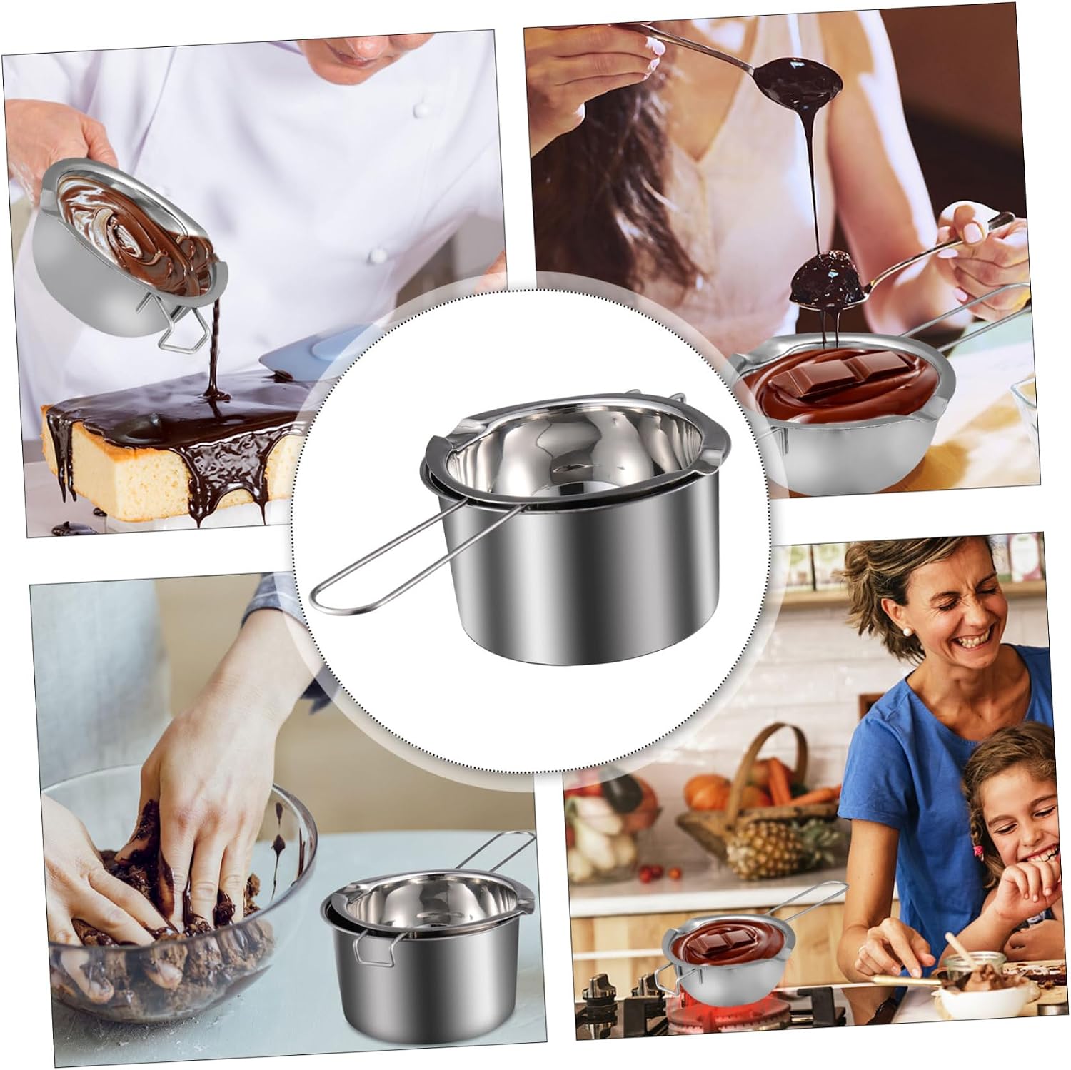 1set Double Boiler Pot for Melting Butter Chocolate and Candles Water Bath Cooker Ergonomic Handle for Baking and Cooking