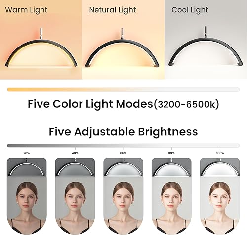 Miniatura 2 de Luz de pestañas, lámpara de media luna con bandeja de herramientas, lámpara de pie LED para extensiones de pestañas, arte de uñas, arte de tatuajes