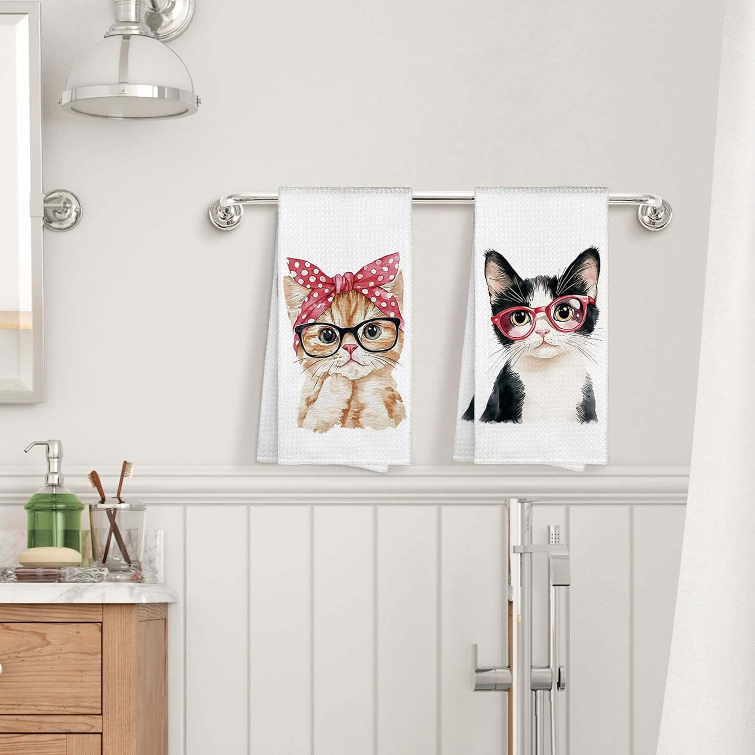 Cat Kitchen Towels Decorative 16x24 Set of 2, Cat Dish Towels Cloths Dishcloths Tea Towel Gifts for Women Men Pet Lover, Trendy Kitty Bathroom Kitchen Hand Towel Decor - Image 4