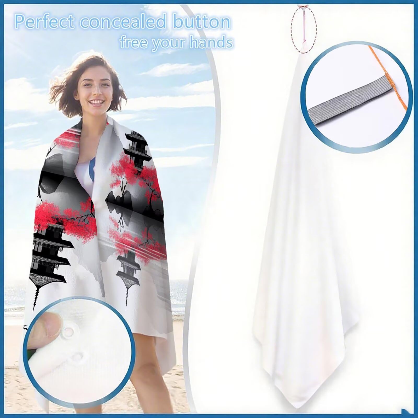 Mikrofaser Strandtuch 90x200cm, Kirschblüten Strandtuch Landschaft Saunahandtuc 2 Stück Stranddecke Sandfrei, Schnell Trocknendes, Saugfahiges Strandmatte für Reise Urlaub Schwimmen Camping OC-159
