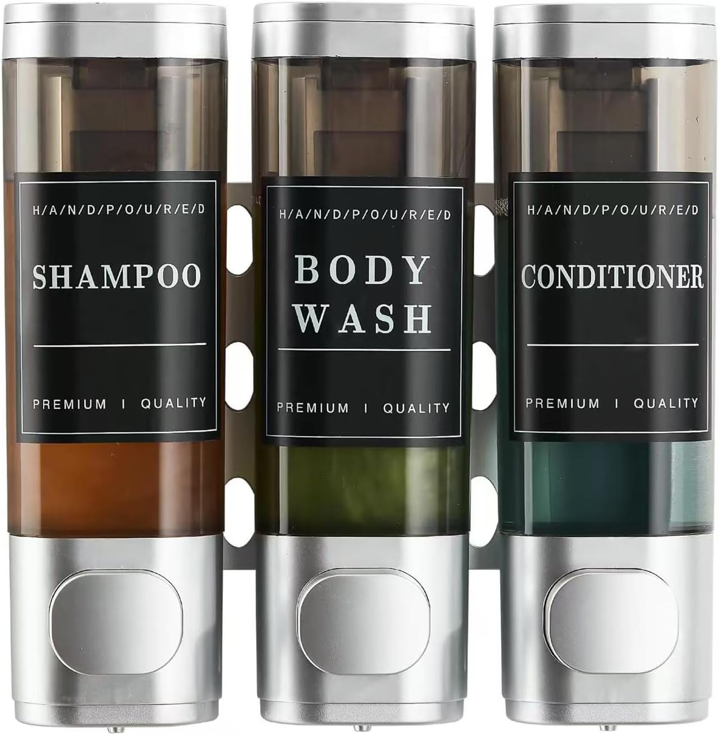Shampoo and Conditioner Dispenser Wall Mounted, Shower Dispenser 3 Chamber No Drill 3 * 300ml Press Liquid Soap Dispenser, Shampoo Dispenser for Kitchen Bathroom Hotel (Black)