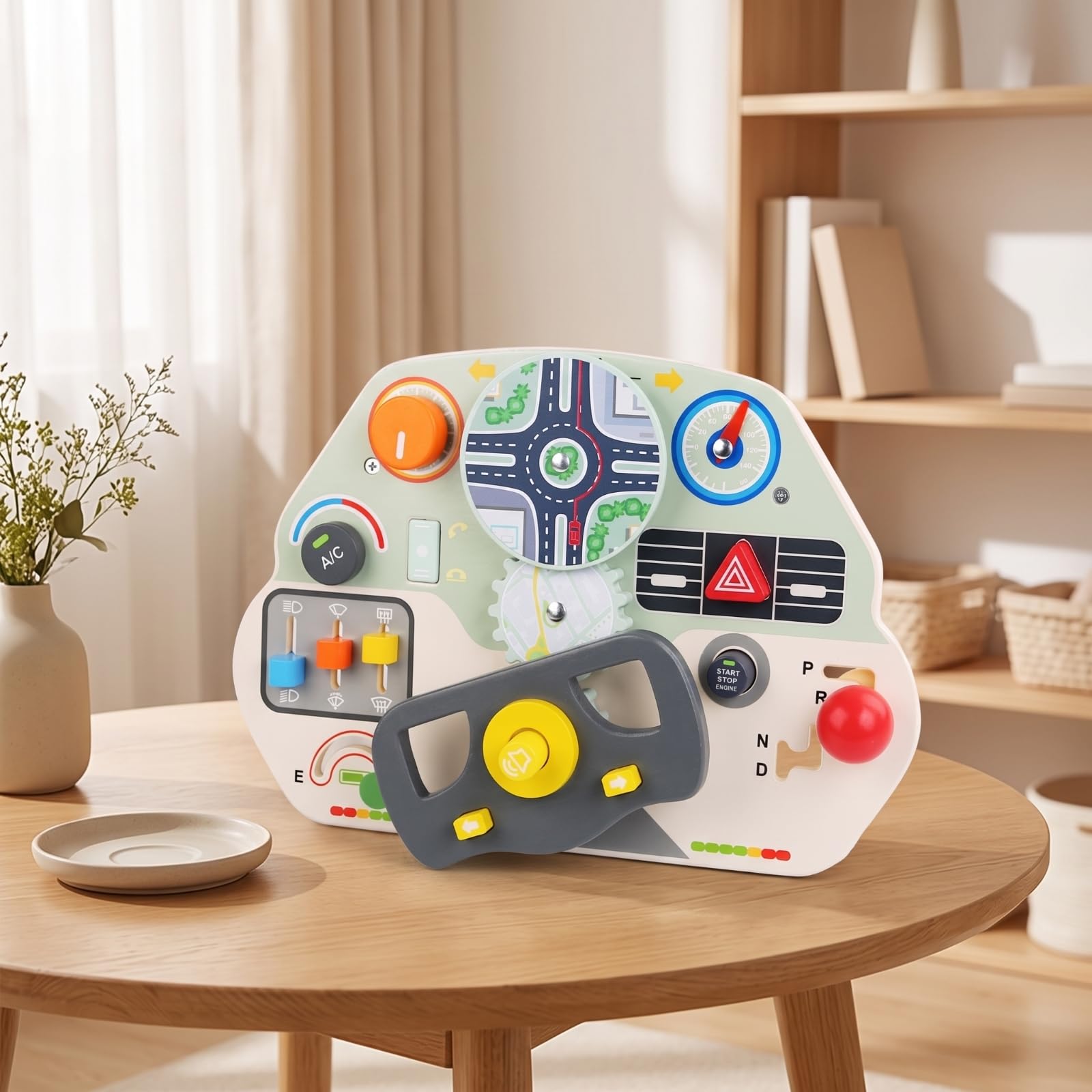 Simulat di Guida per Bambini | Sviluppo Sensoriale, Busy Board in Legno, Motorio, Pannello con Forme Abbinate, per , Neonati