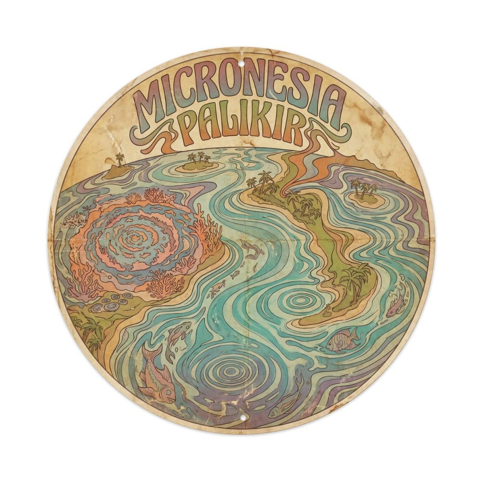 Micronesia Palikir Coral Atoll Bold Psychedelic Metal Tin Sign