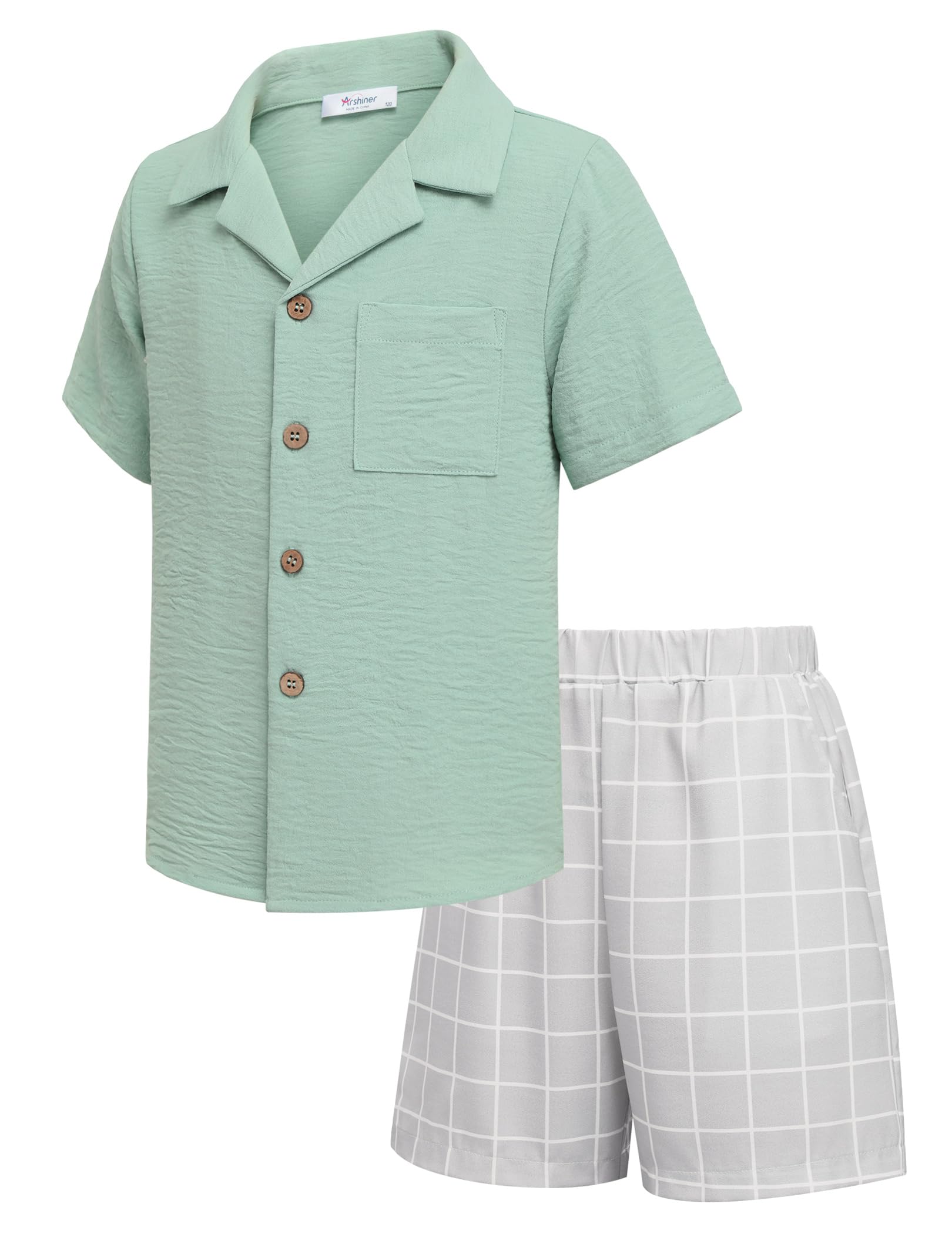 Arshiner Boys 2 Pieces Summer Beach Outfits Short Sleeve Button Down Shirts and Shorts Vacation Texture Sets for Kids