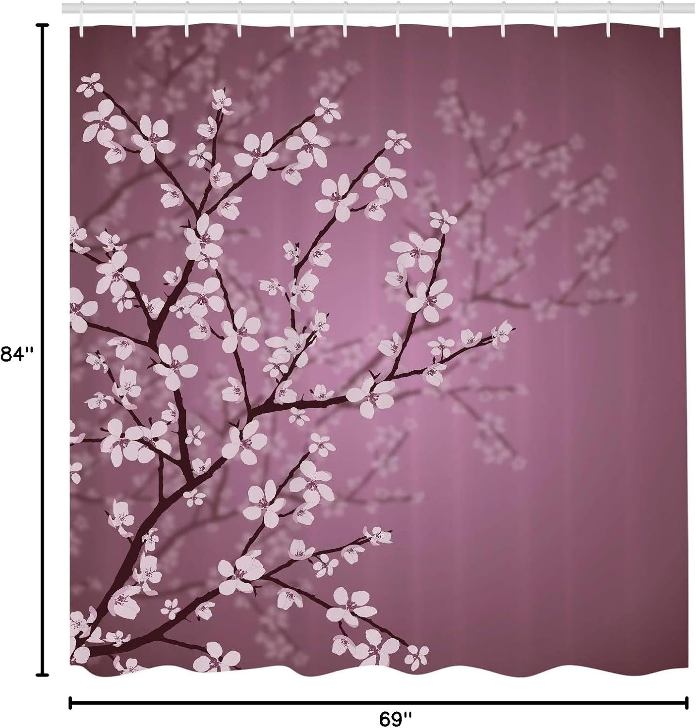 Ambesonne Japanese Shower Curtain, Spring Season Sakura Bloom Design Marine Toned Ombre Color Background, Cloth Fabric Bathroom Decor Set with Hooks, 84" Long Extra, Pale Lilac