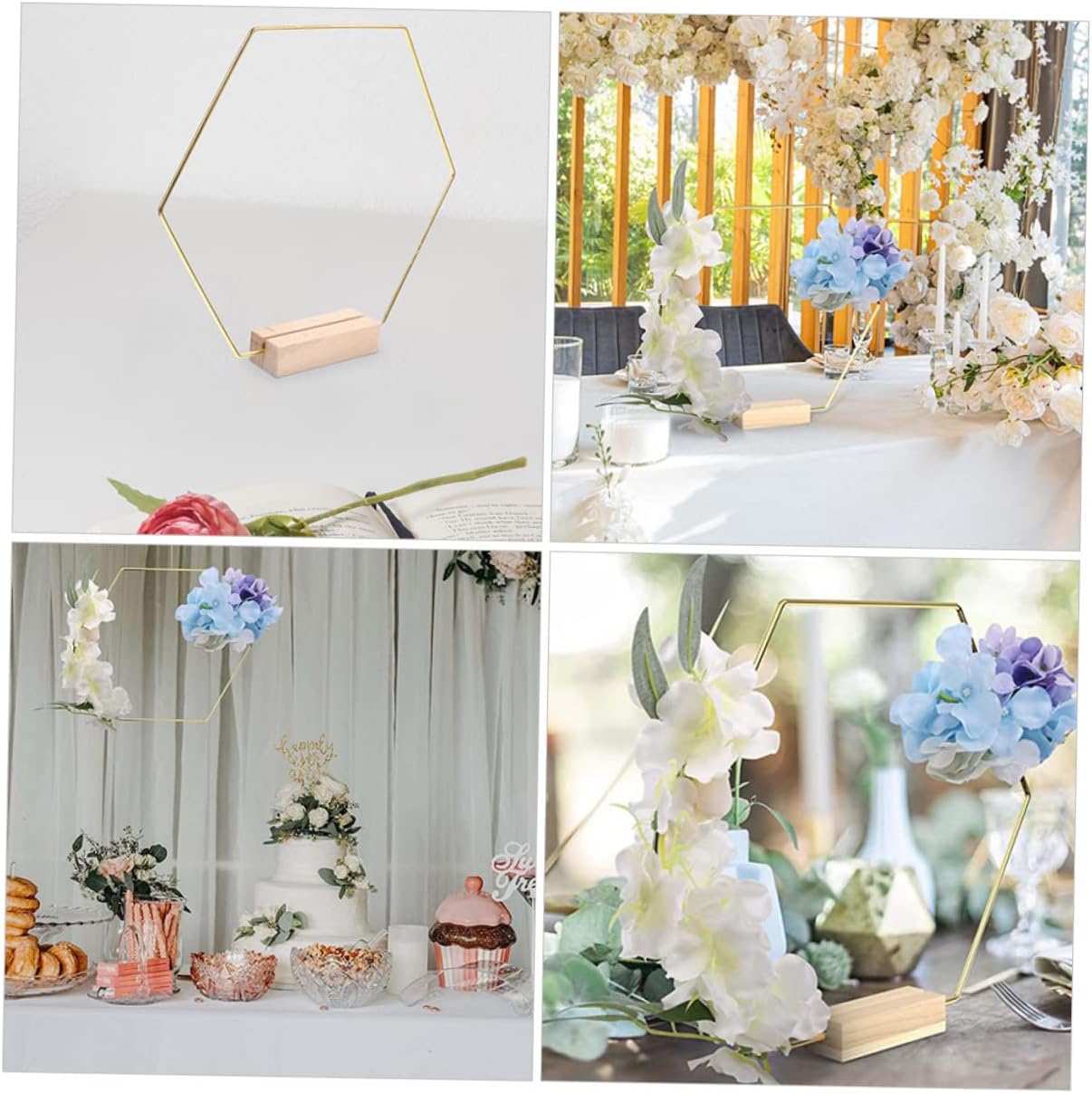 VALICLUD 10pcs Hexagon Wreath Rings with Base for DIY Wedding Decor Metal for Craft Centerpieces for Parties Showers and Home Decorations