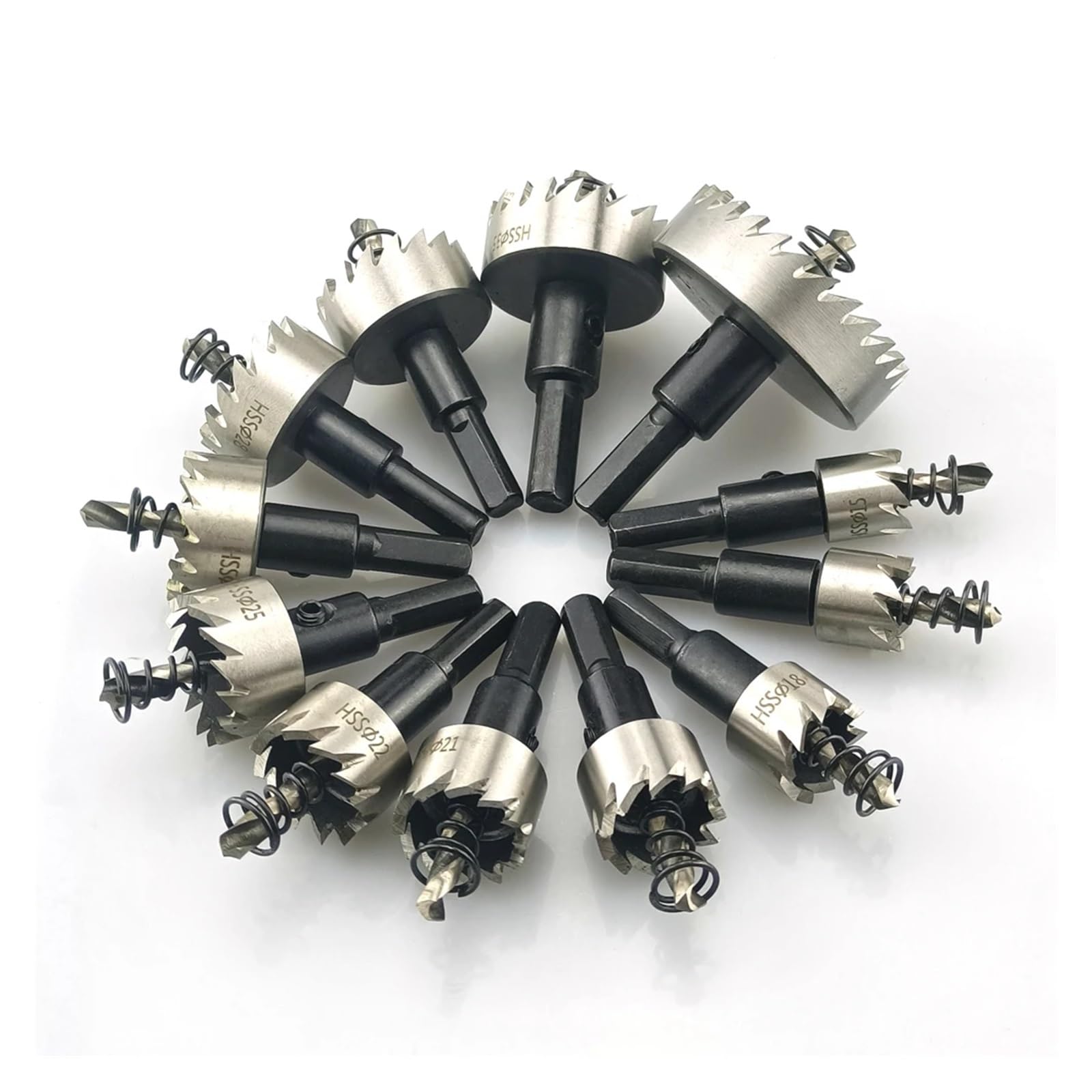 Juego De 12 Brocas De Corona HSS De 15-50 Mm For Sierras De Corona De Acero De Alta Velocidad, For Herramientas De Corte De Madera, De Acero Inoxidable Y De Aleación De Metal.(15PCS 15-53mm)