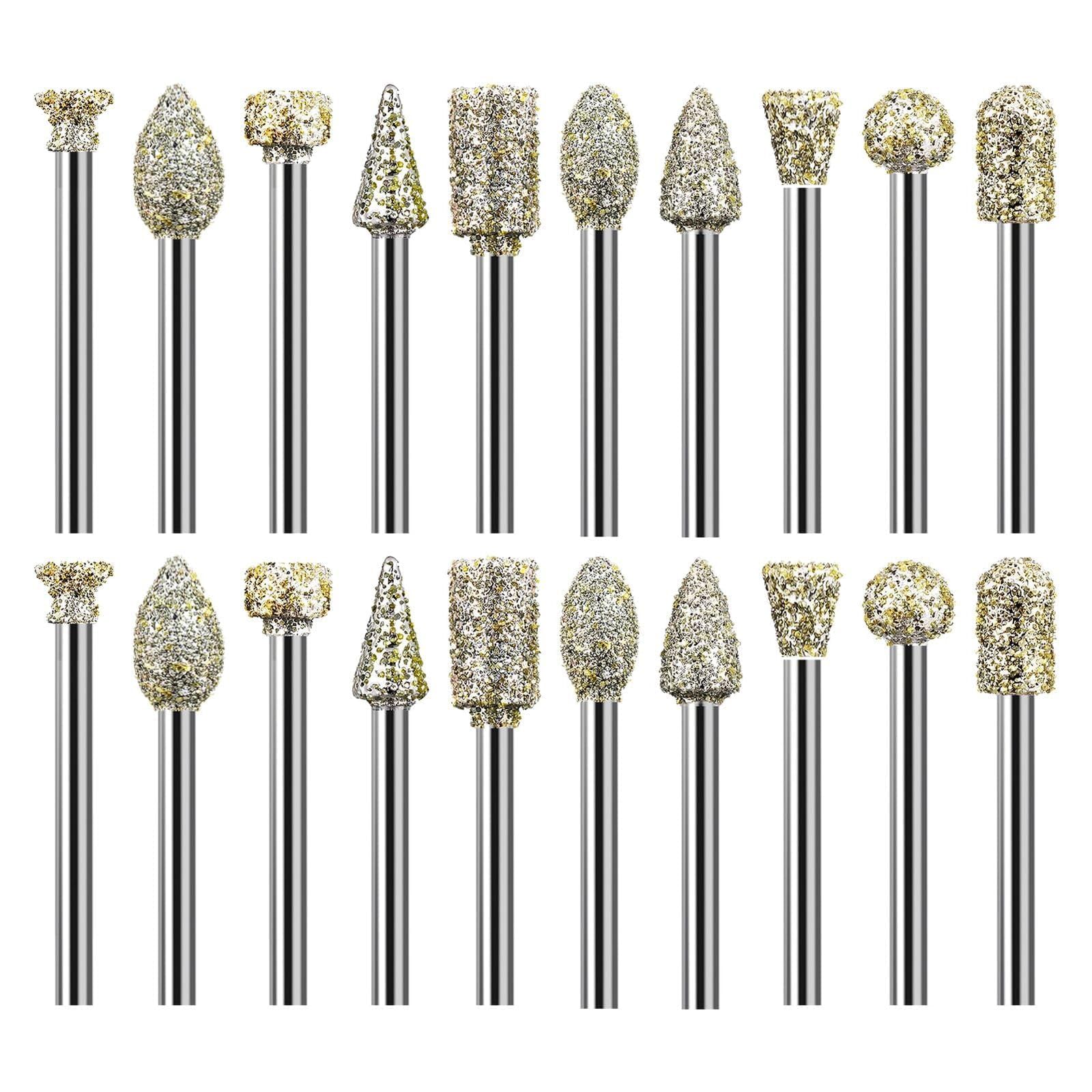 Udnuyfgz 20Pcs Diamond Grinding Bit Set Stone Carving Set Diamond Burr Bits Compatible With Dremel Rotary Tool Accessories 3Mm Shank Drill Bits Set For Grinding,Stone Glass Ceramics Carving,Polishing