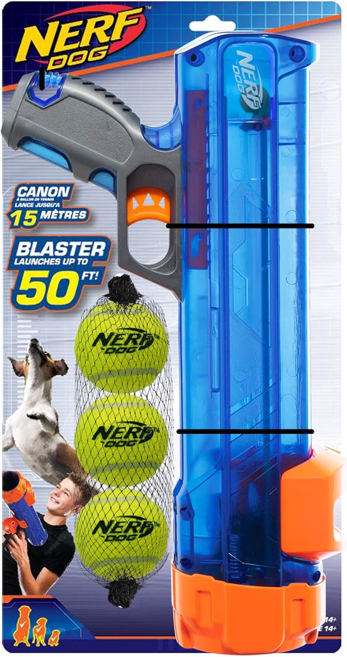 Pet Supplies Nerf Dog Compact Tennis Ball Blaster Gift Set with 3 Balls, Great for Fetch