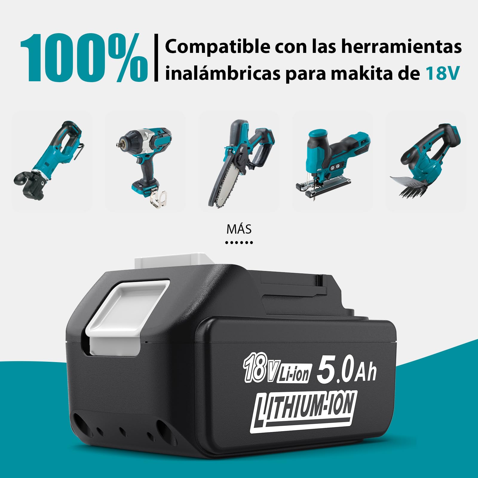 Makita 18V 5.0Ah Batería de Repuesto de Iones de Litio 2 Unidades Compatible con BL1850B BL1850 BL1860B