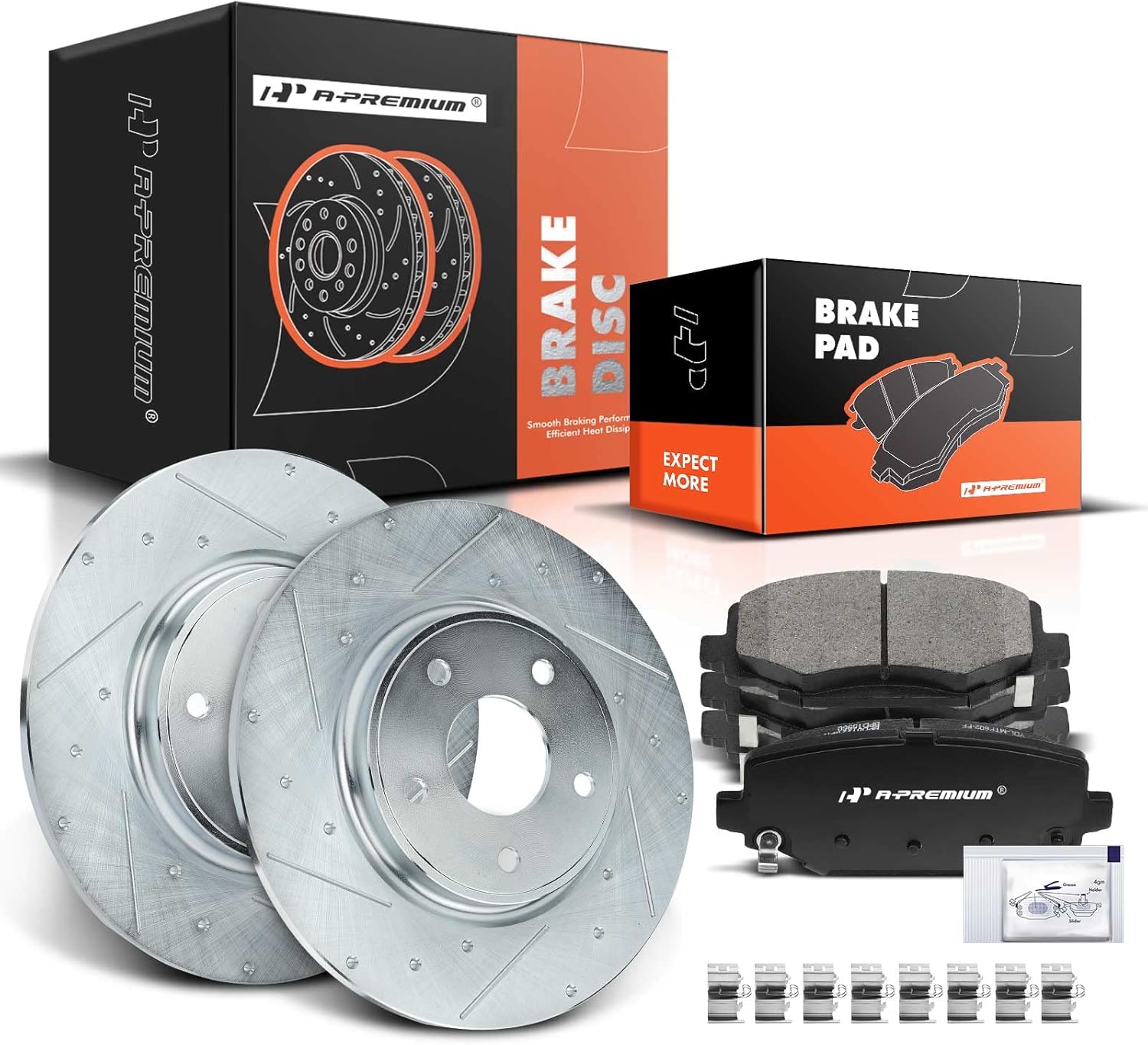 A-Premium 12.91 inch(328 mm) Rear Drilled and Slotted Disc Brake Rotors + Ceramic Pads Kit Compatible with Select Dodge, Chrysler, Volkswagen and Ram Models - Grand Caravan, Town & Country, Journey