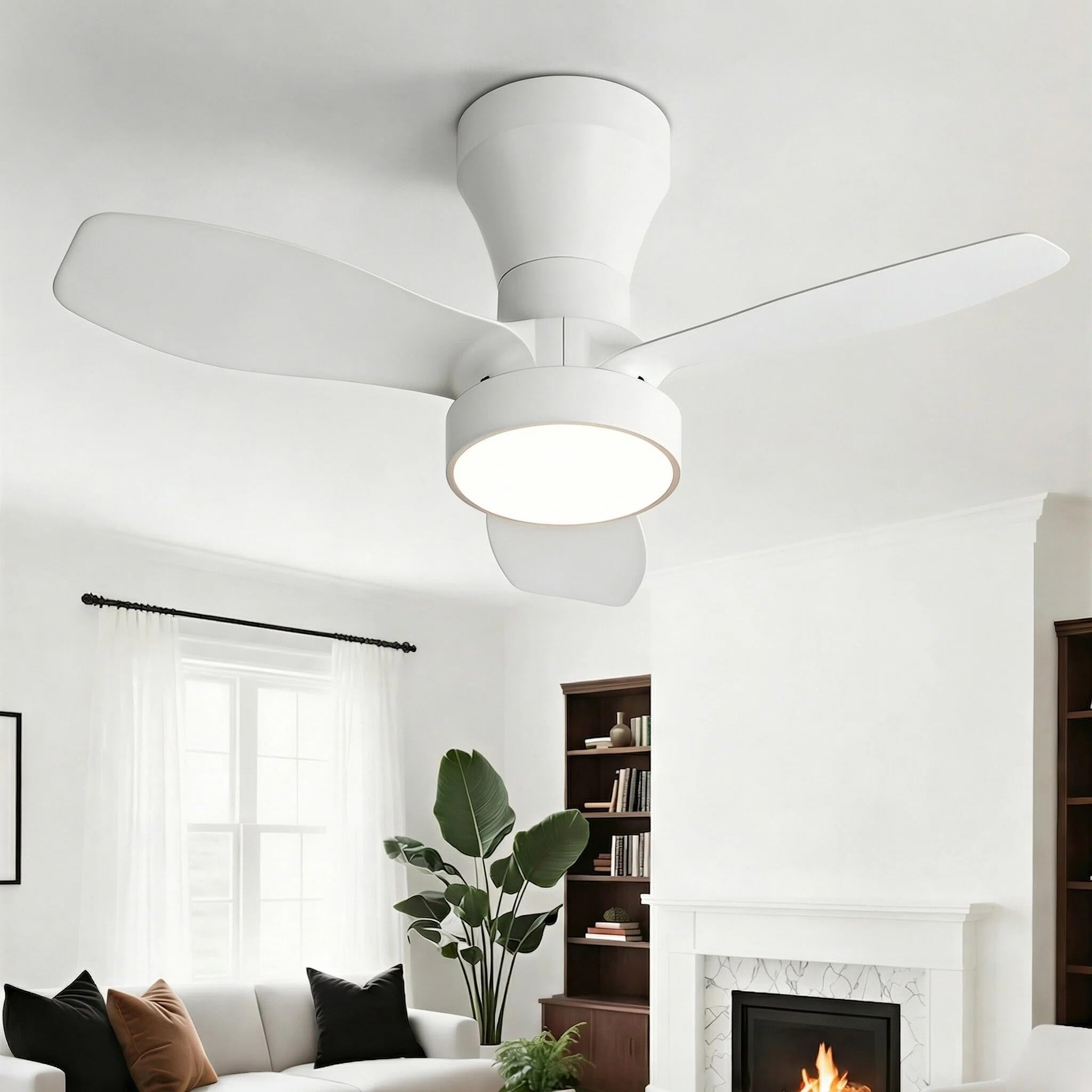 HARPER LIVING Ceiling Fan Light with Remote, 40W 2100LM LED Dimmable Fan Lamp, 3 Colours, 3 Speeds & 2 Timers, Detachable Compact Fan Light Ceiling for Bedroom Living Room Home Office, White