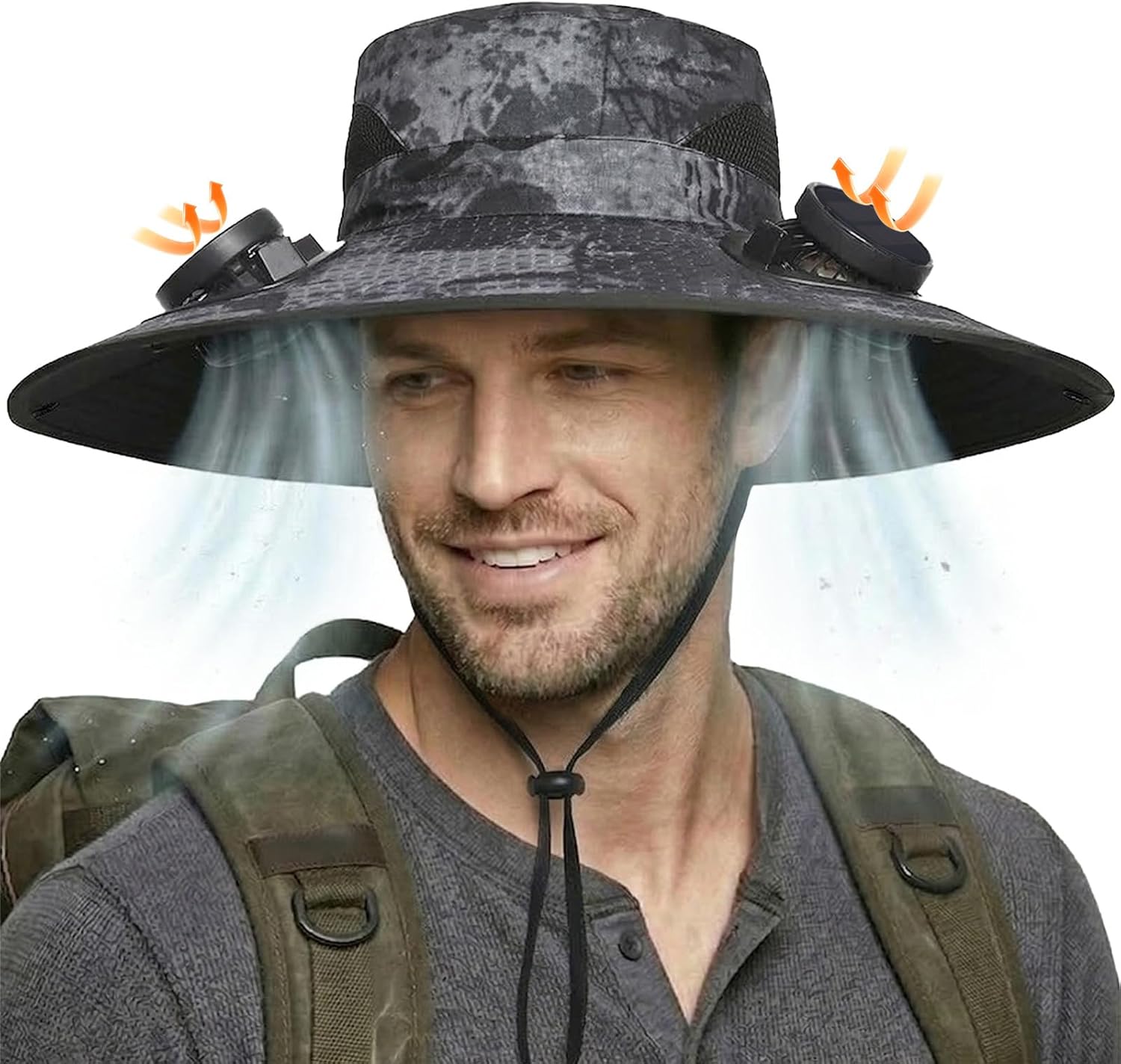 Solar Fan Hat, Wide Brim Sun Hat with 2 Built-in Solar Fans, UPF 50+ Sun Protection Outdoor Fishing Hiking Camping Beach
