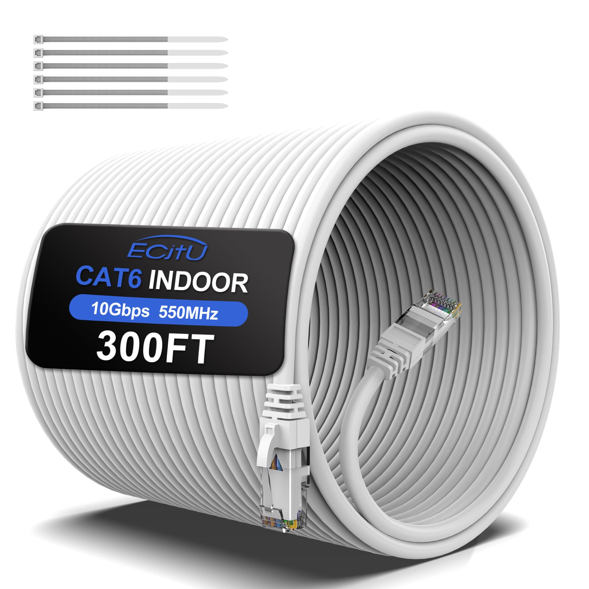 Cable Ethernet Cat6 de 300 pies, cable de conexión Cat 6, cable Cat6, cable de red, cable de Internet de 24 AWG, UTP CCA - blanco 300 pies