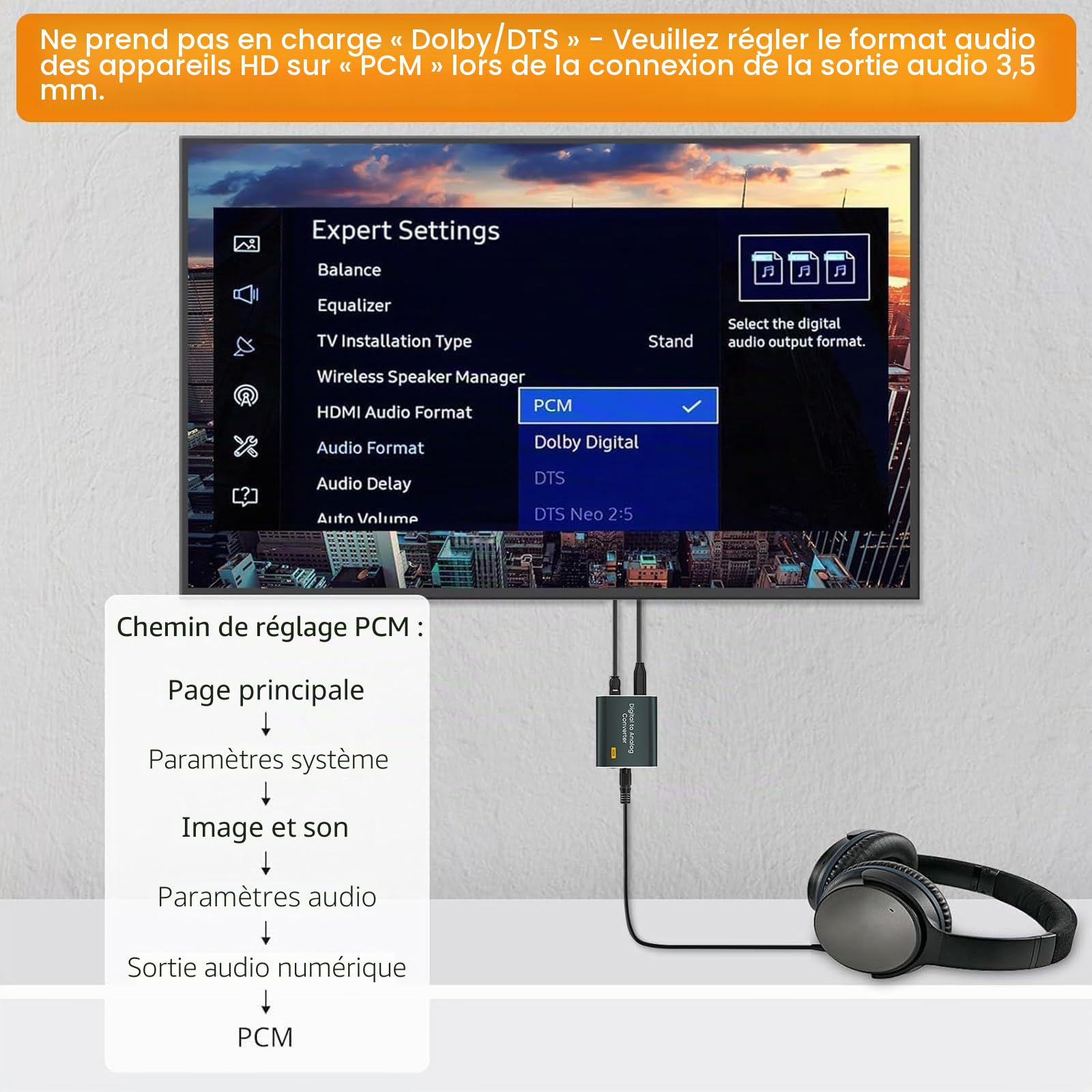 Adaptateur Optique Jack DAC Audio Convertisseur 192kHz Optique Numérique vers Analogique 3,5 mm AUX SPDIF