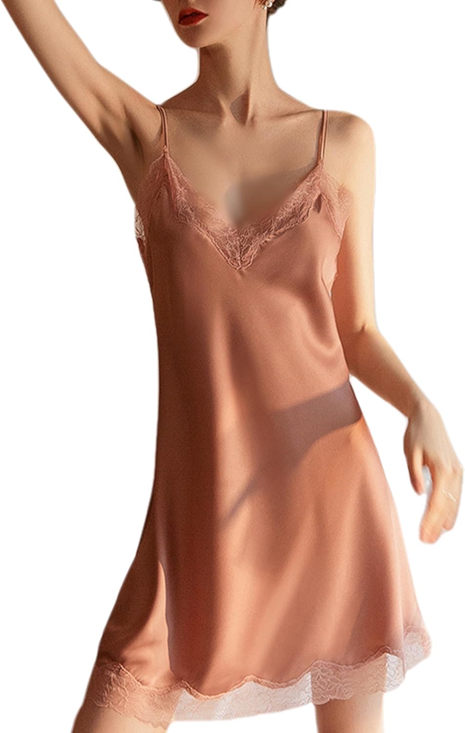 ALCEA ROSEA Womens Sleepwear Lace Lingerie Chemises V Neck Nightgown Long Sexy Sleep Dress Sleeveless Lace for Women Elegant
