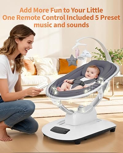Miniatura 6 de GarveeLife Columpios eléctricos para bebés y niños pequeños, columpio infantil con 5 modos de movimiento y 5 velocidades, control remoto, asiento