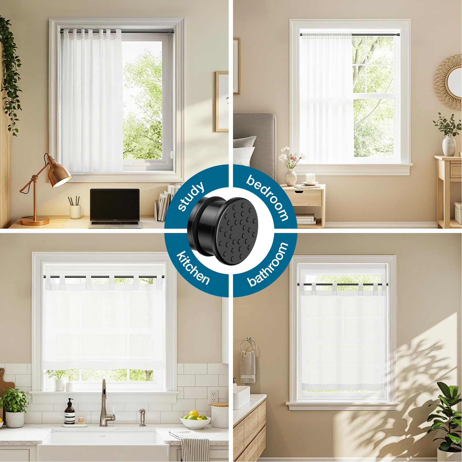 AIZESI Curtain Rods No Drilling for Windows 28 to 48 Inches,1/2 Inch Diameter No — product photo