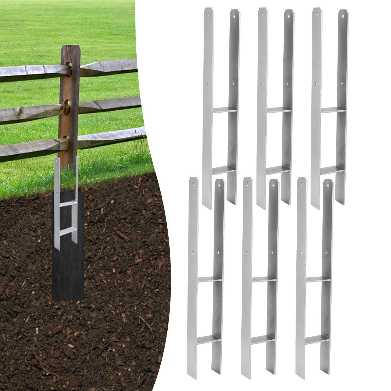 Gimisgu Anclajes para postes en H, 12 unidades, anclajes en H, para postes en H, para valla e invernadero, postes de madera cuadrados (91 x 600 mm)