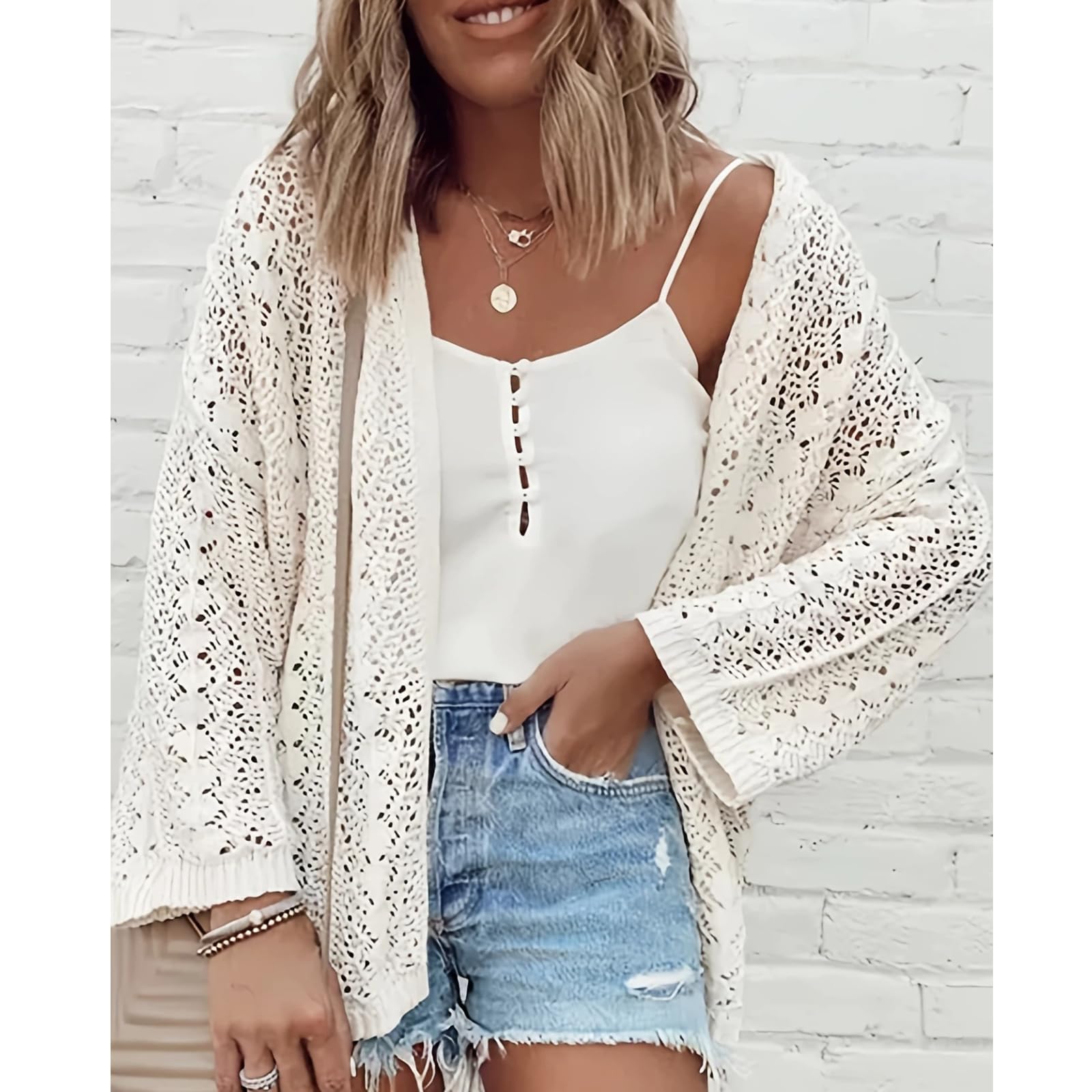 Maglia Donna A Maglia Acrilica Girocollo Ampia Maniche Lunghe | Maglia acrilica morbidezza media con motivo jacquard, vestibilità ampia per outfit casual street stile primavera
