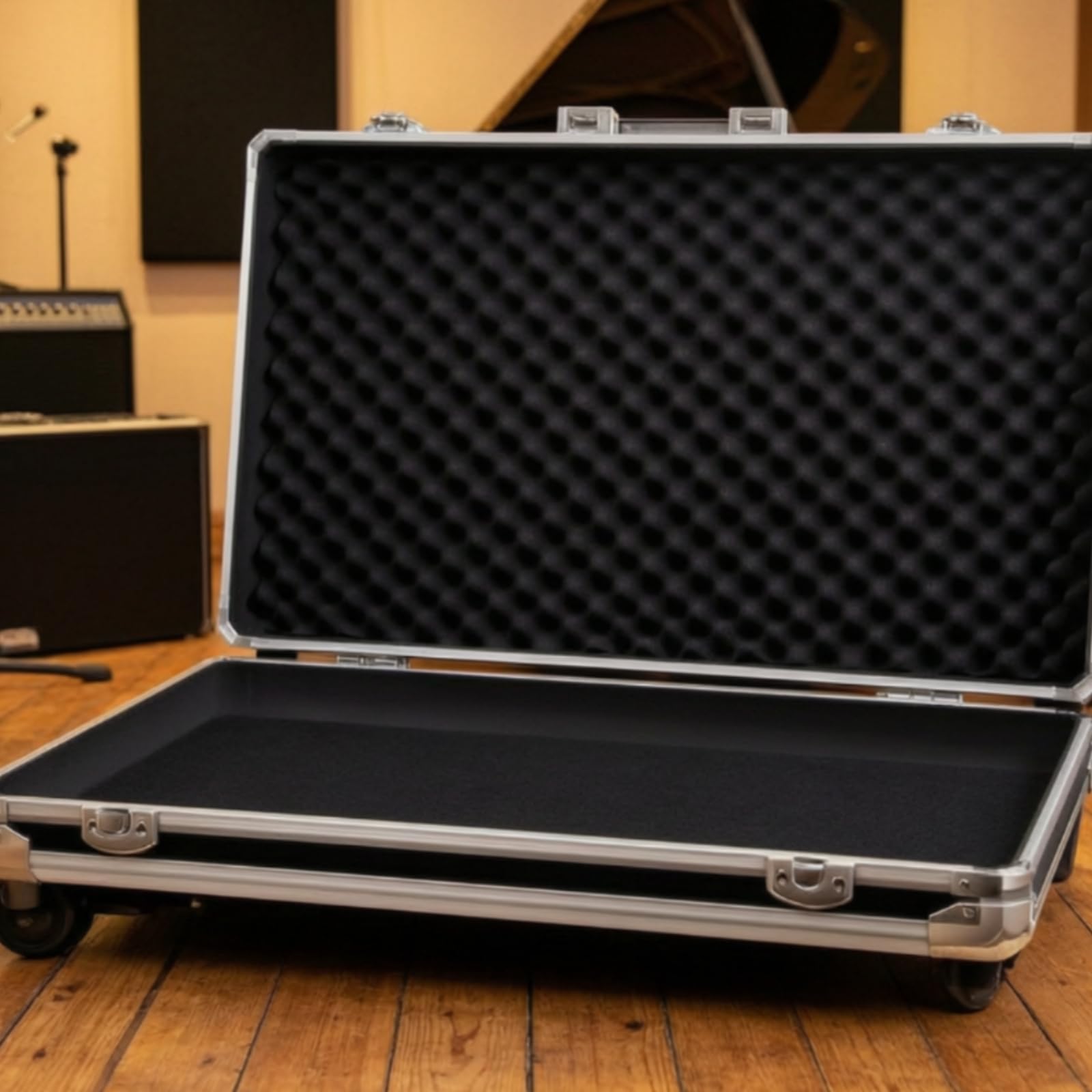TISHITA Musiker Pedal Case Effektkoffer Pedalboard Koffer Transportkoffer mit Metallrahmen Verstärkten Ecken Gepolstertem Innenraum Teleskopgriff Rollen für Konzerte Proben Aufnahmen