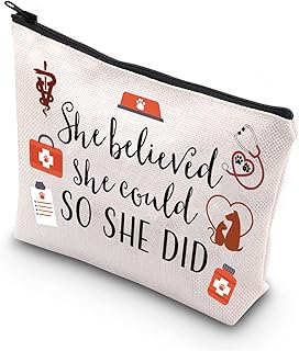 Vet Tech Gift Veterinary Inspirational Gift She Believed She Could So She Did Vet Tech Zipper Pouch Makeup Bag (She believed vet)