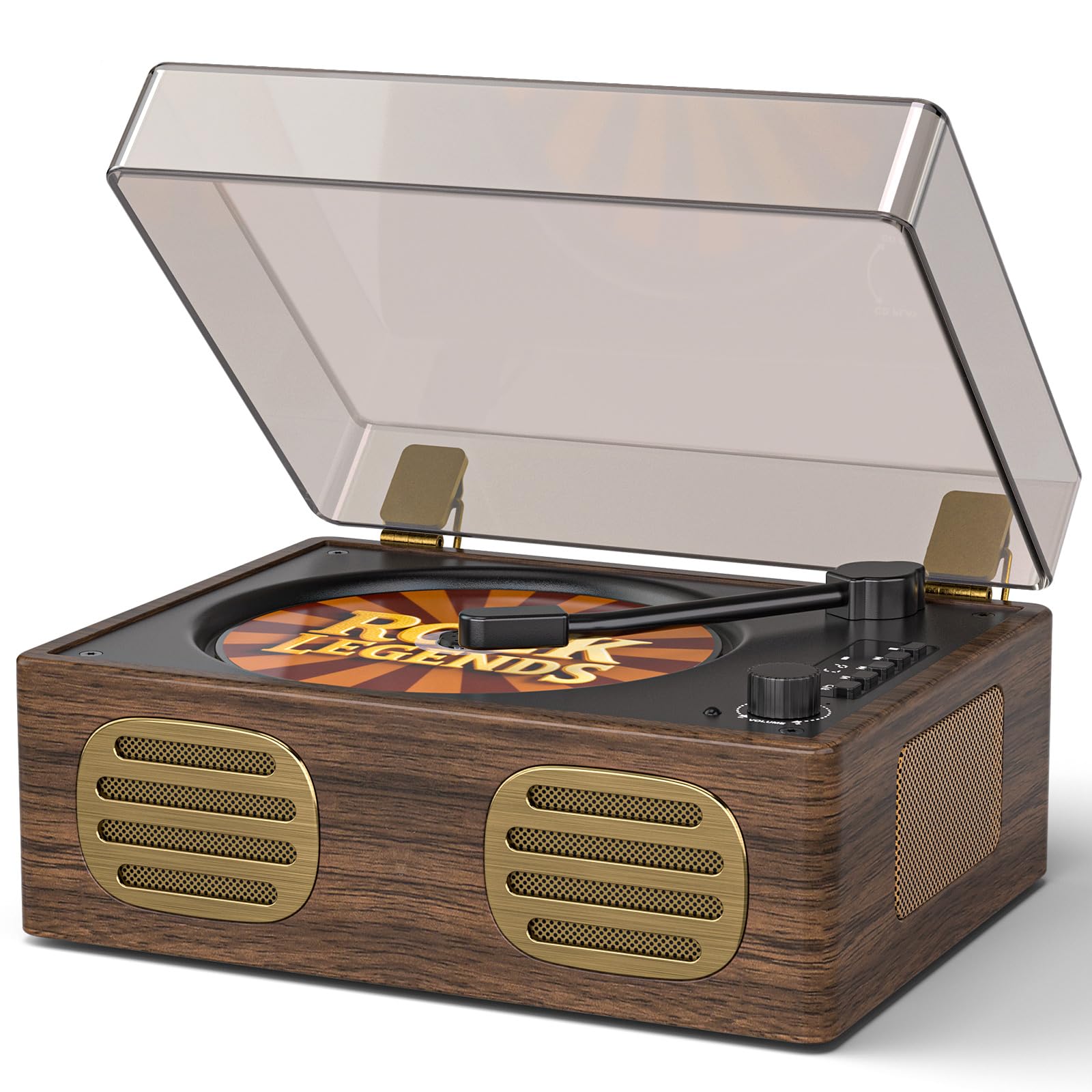 Rechargeable CD Player Portable with Upgraded Speakers Bluetooth Output - Vintage CD Player with LED Display for Home Support CD/AUX/USB, Walnut