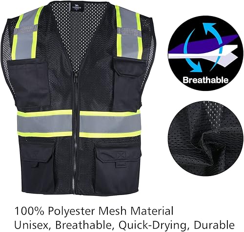Miniatura 3 de VENDACE Hi Vis - Chaleco de malla reflectante de seguridad para hombre, ANSI Clase 2, chaleco de alta visibilidad con 8 bolsillos y cremallera